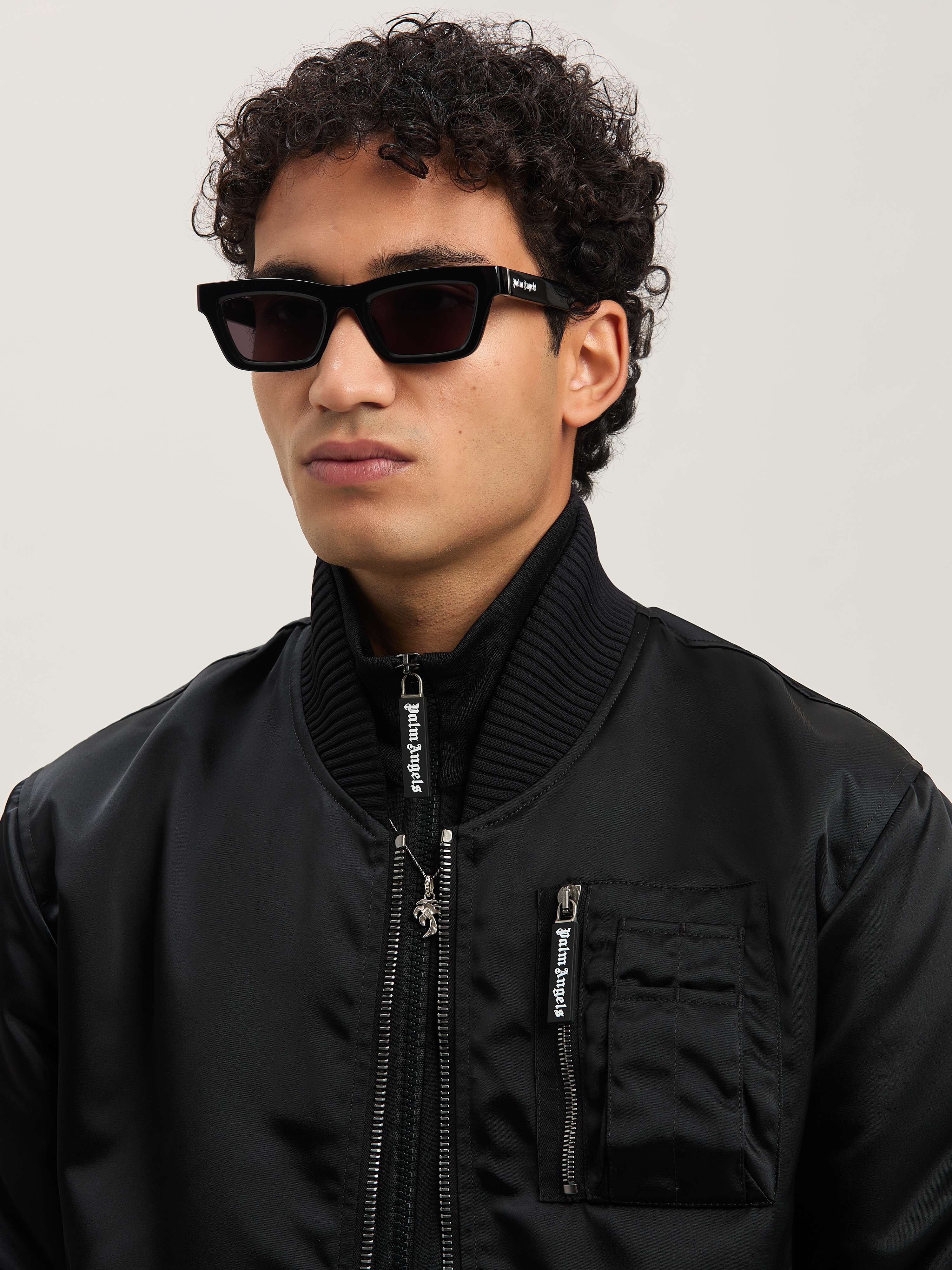 PALM ANGELS  Bomberjacke mit geschwungenem Logo BLACK - BLACK PMEH033S25FAB001