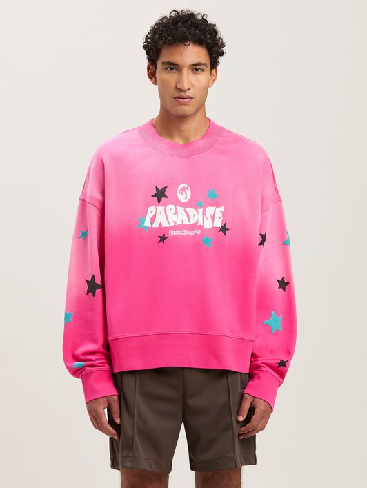 PALM ANGELS  Paradise crewneck sweatshirt FUCHSIA - OFF WHITE PMBA026S25FLE001