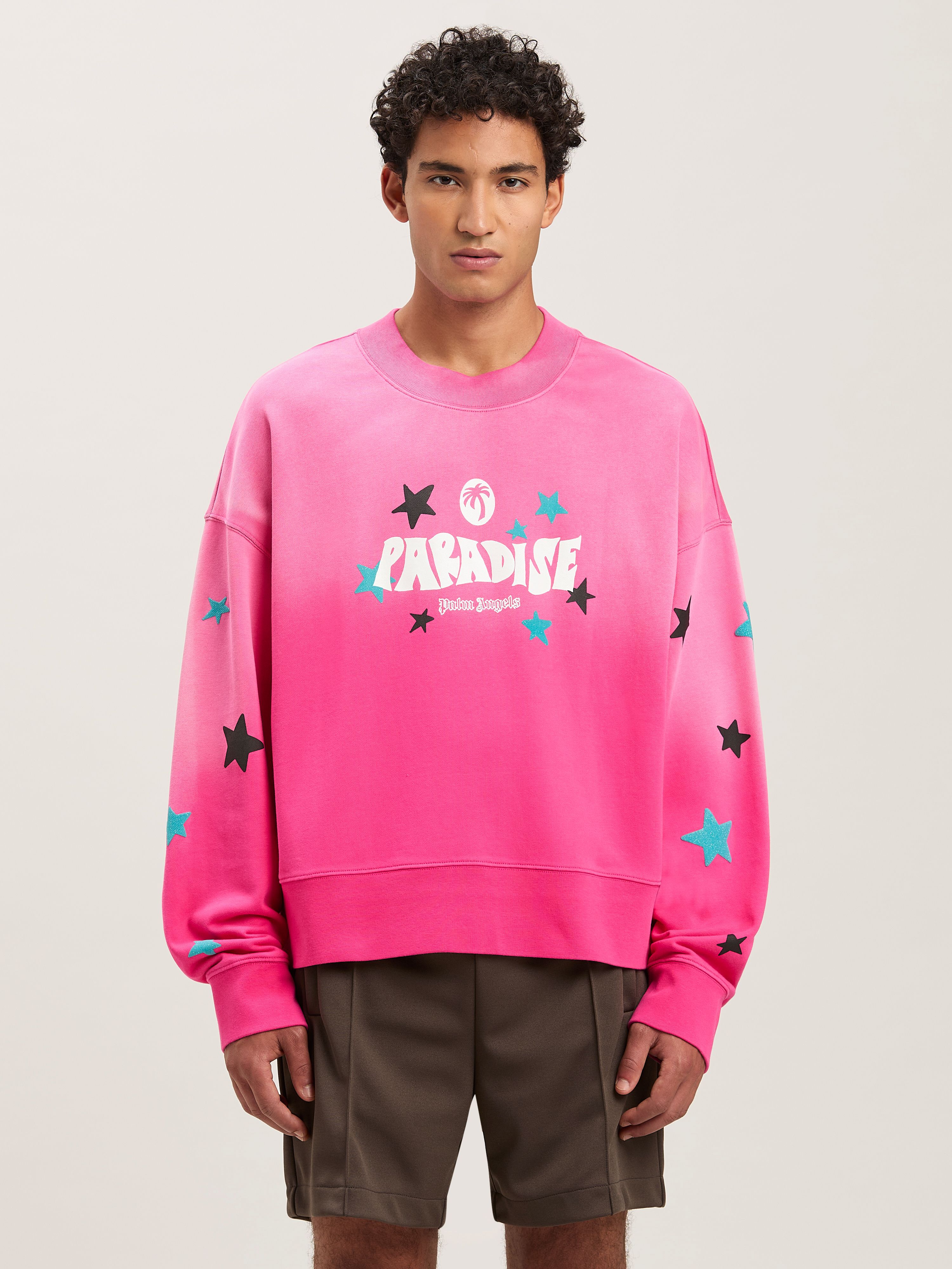 PALM ANGELS  Paradise crewneck sweatshirt FUCHSIA - OFF WHITE PMBA026S25FLE001