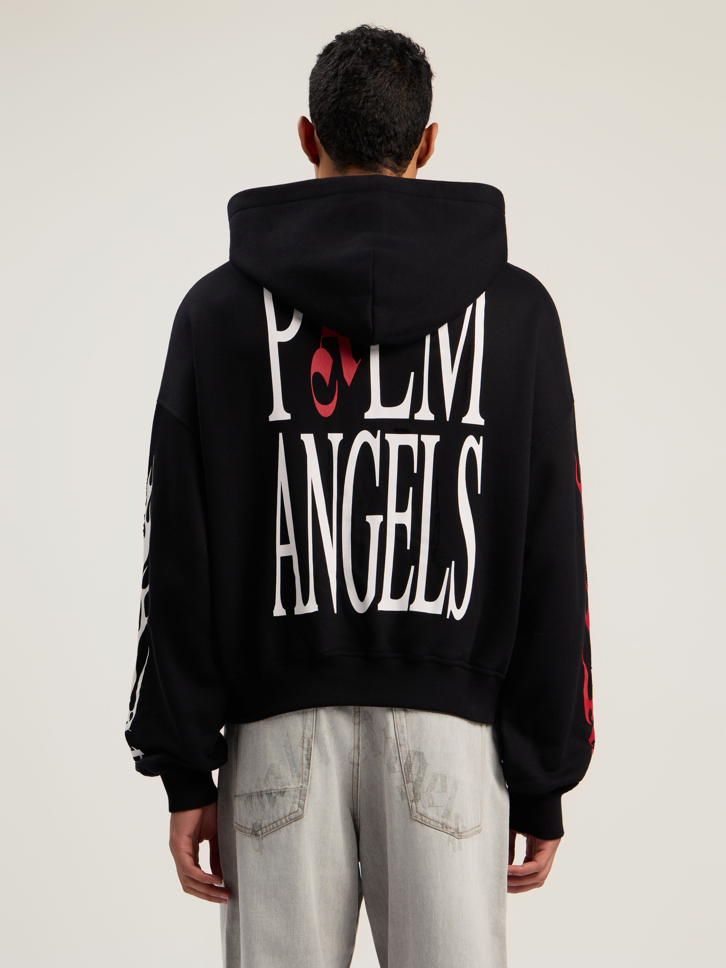 PALM ANGELS Flames Flag Zip Hoodie BLACK - MULTICOLOR PMBE02CF25FLE001
