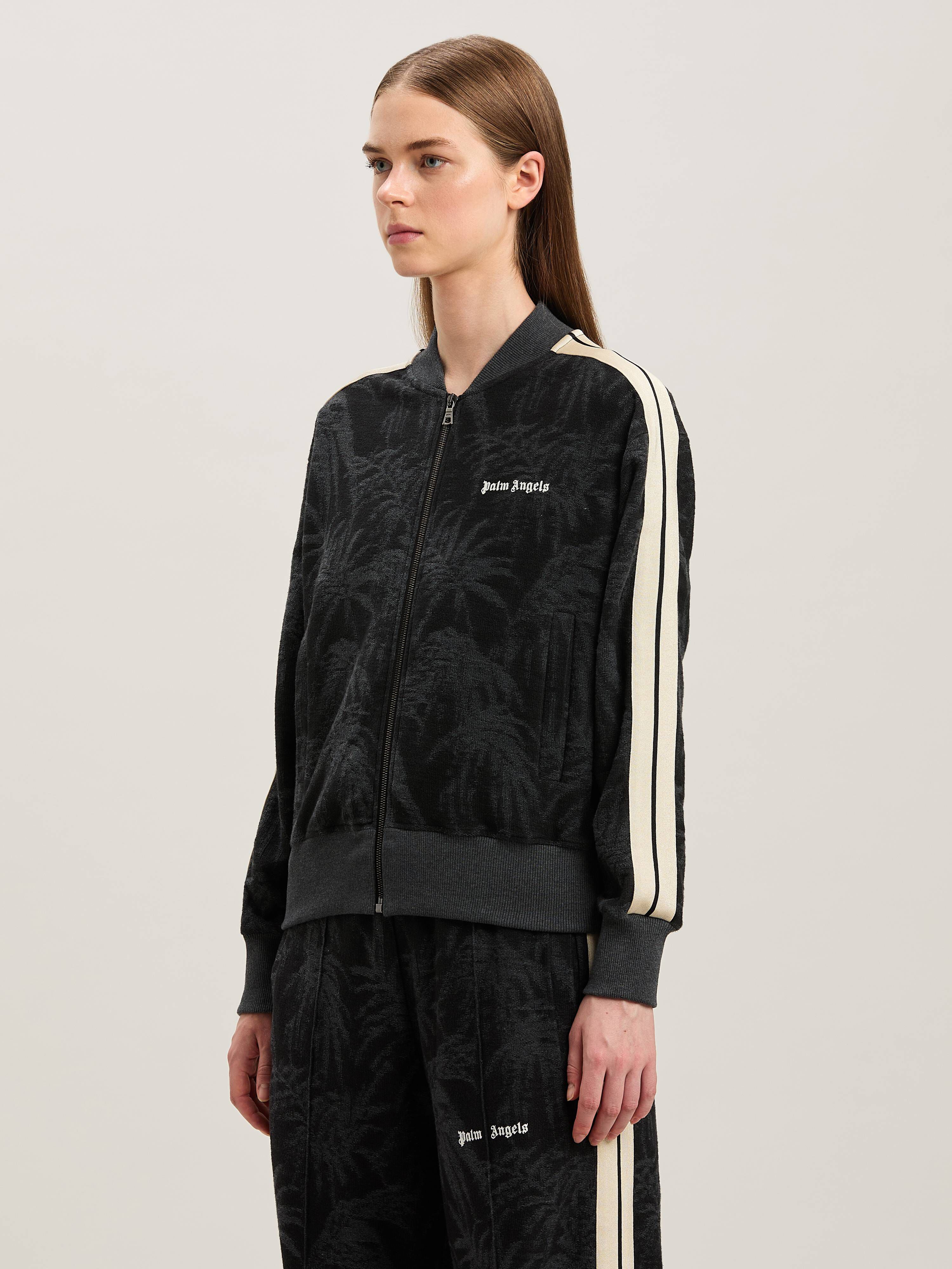 PALM ANGELS  Jacquared Palms Track Jacket BLACK - OFF WHITE PWBD050S25FAB001
