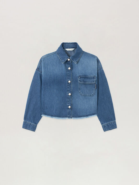 PALM ANGELS Chambray Overshirt Raw Edge CELESTE/LIGHT BLUE PGYD002S26DEN001