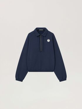 PALM ANGELS Palm Shadow Zipped Crew NAVY BLUE - OFF WHITE PAMBA10W26FL01