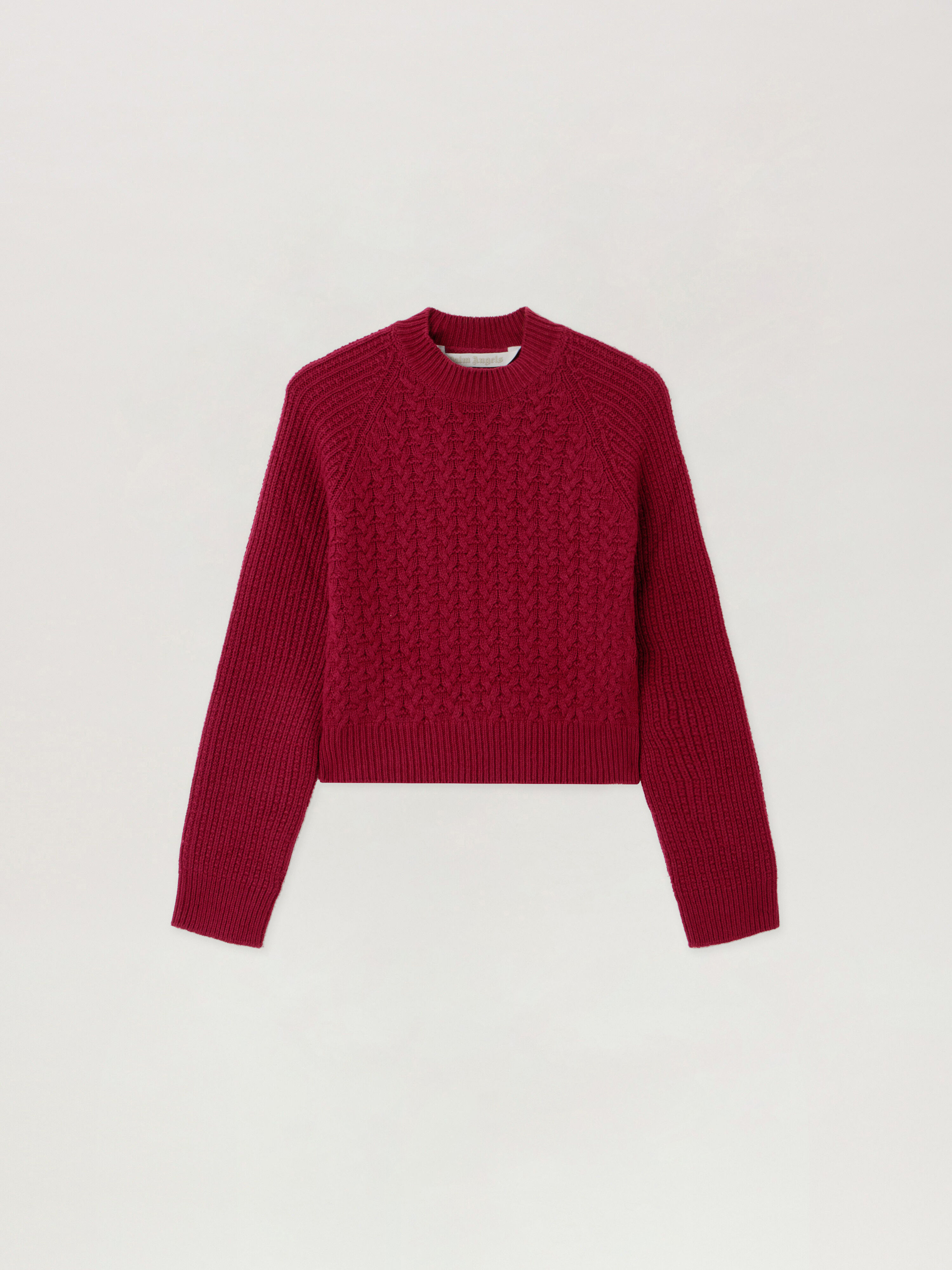 Curved Logo Ribbed Sweater PALM ANGELS Curved Logo Ribbed Sweater BURGUNDY - PINK PWHE077F25KNI001
