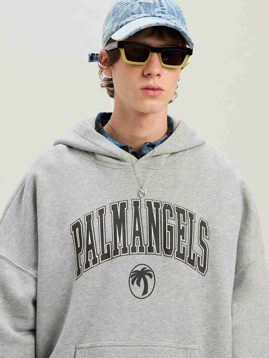 PALM ANGELS  College Oval Palm Hoodie GREY MELANGE - BLACK PMBB155S25FLE001