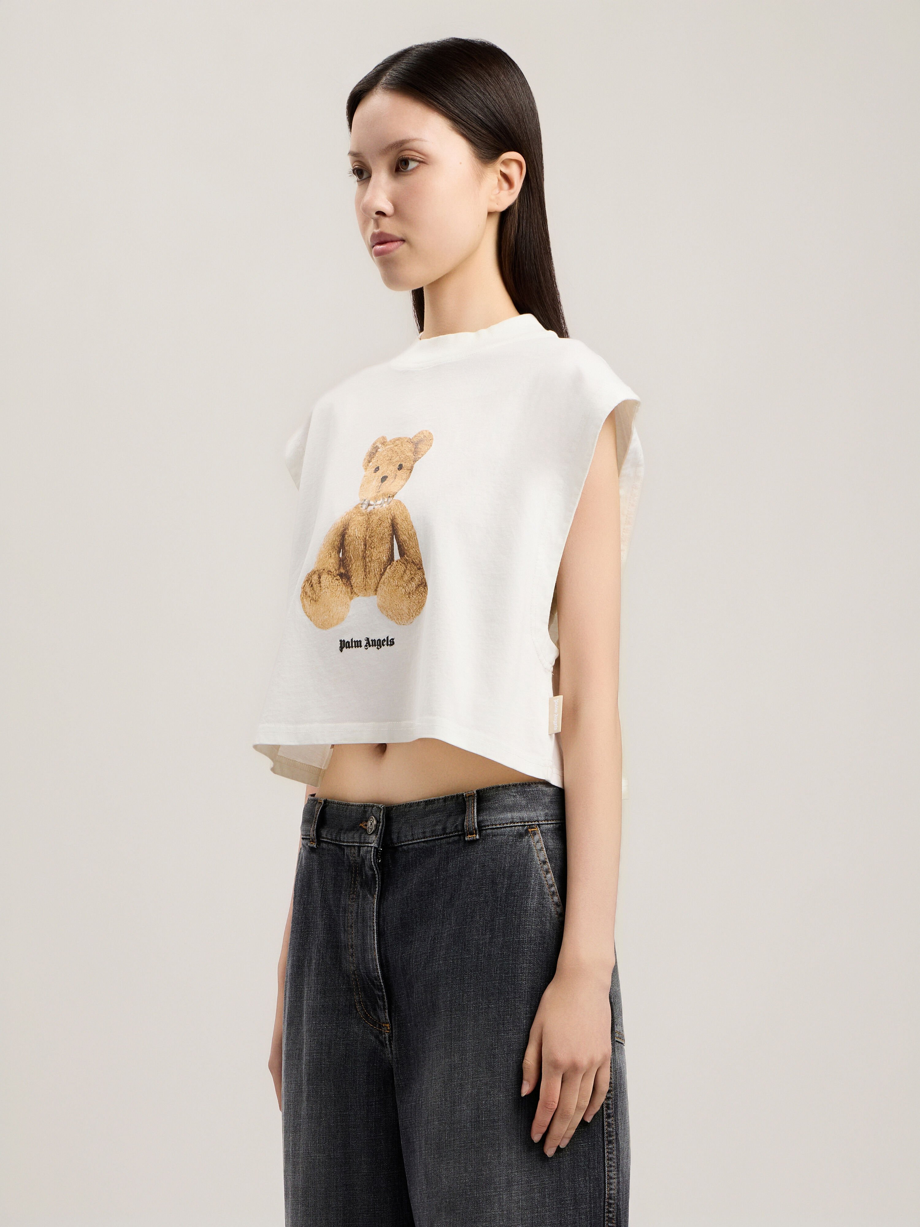 Bear Boxy Tank Top PALM ANGELS Bear Boxy Tank Top OFF WHITE BROWN PWAC022S26JER002