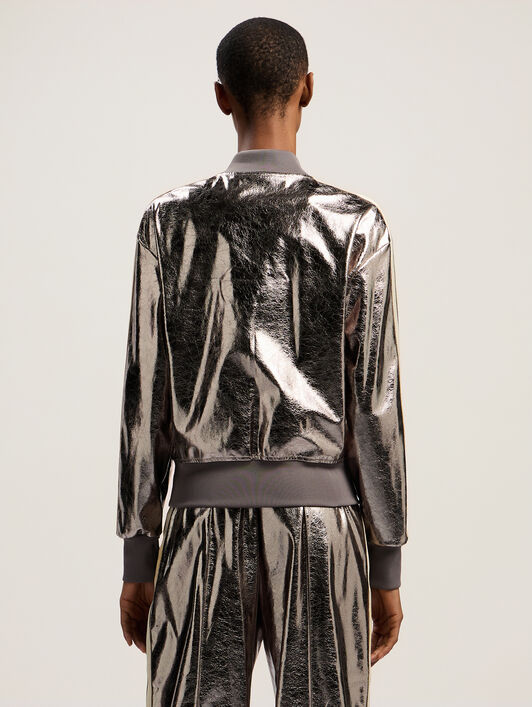 PALM ANGELS Laminated Track Jacket GUNMETAL - OFF WHITE PWBD050F25FAB001