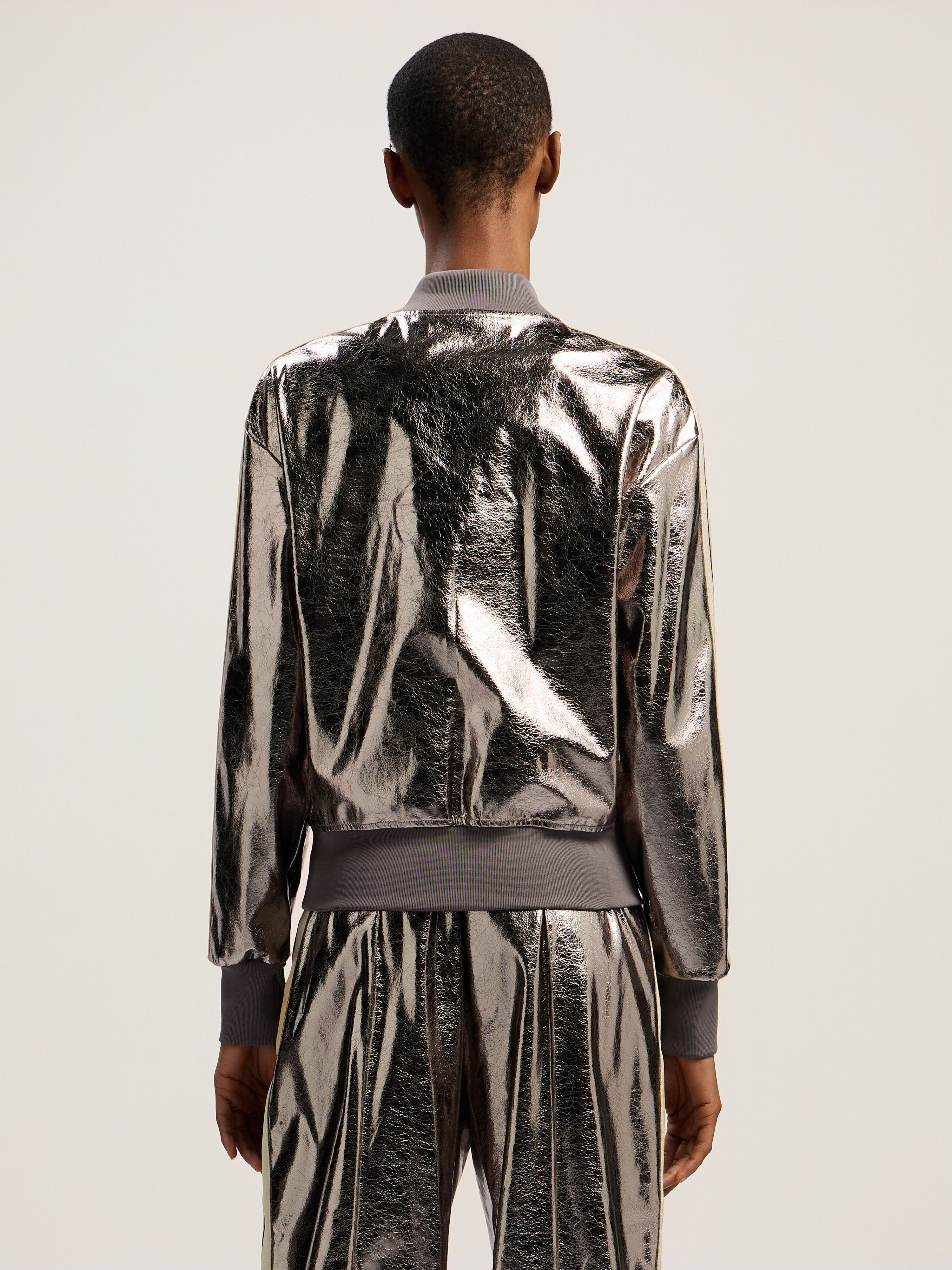 PALM ANGELS Laminated Track Jacket GUNMETAL - OFF WHITE PWBD050F25FAB001