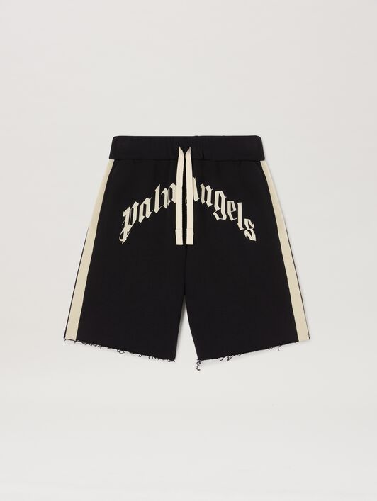 PALM ANGELS  Curved Logo Track shorts BLACK - IVORY PMCI026S25FLE001