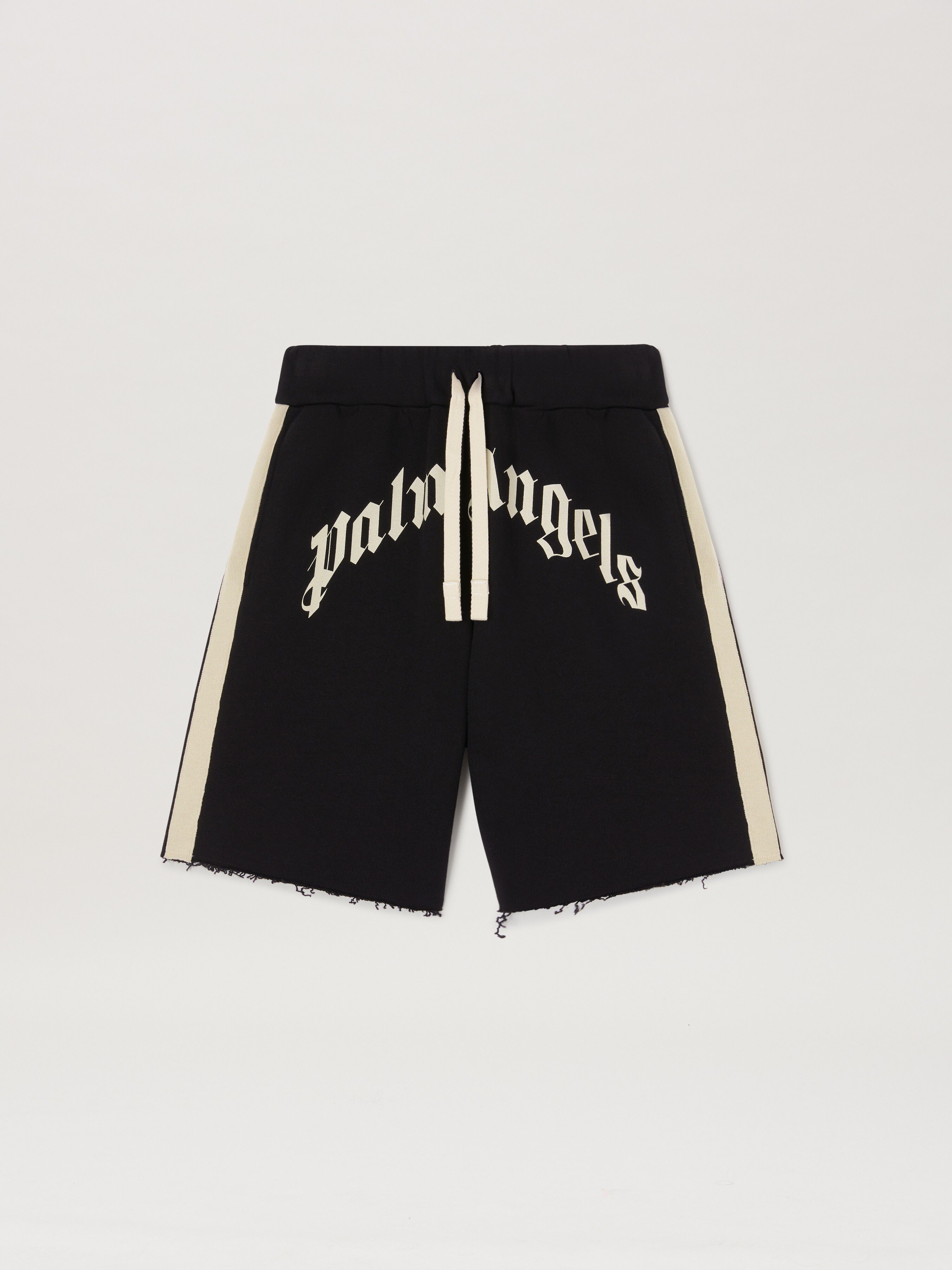 PALM ANGELS  Curved Logo Track shorts BLACK - IVORY PMCI026S25FLE001