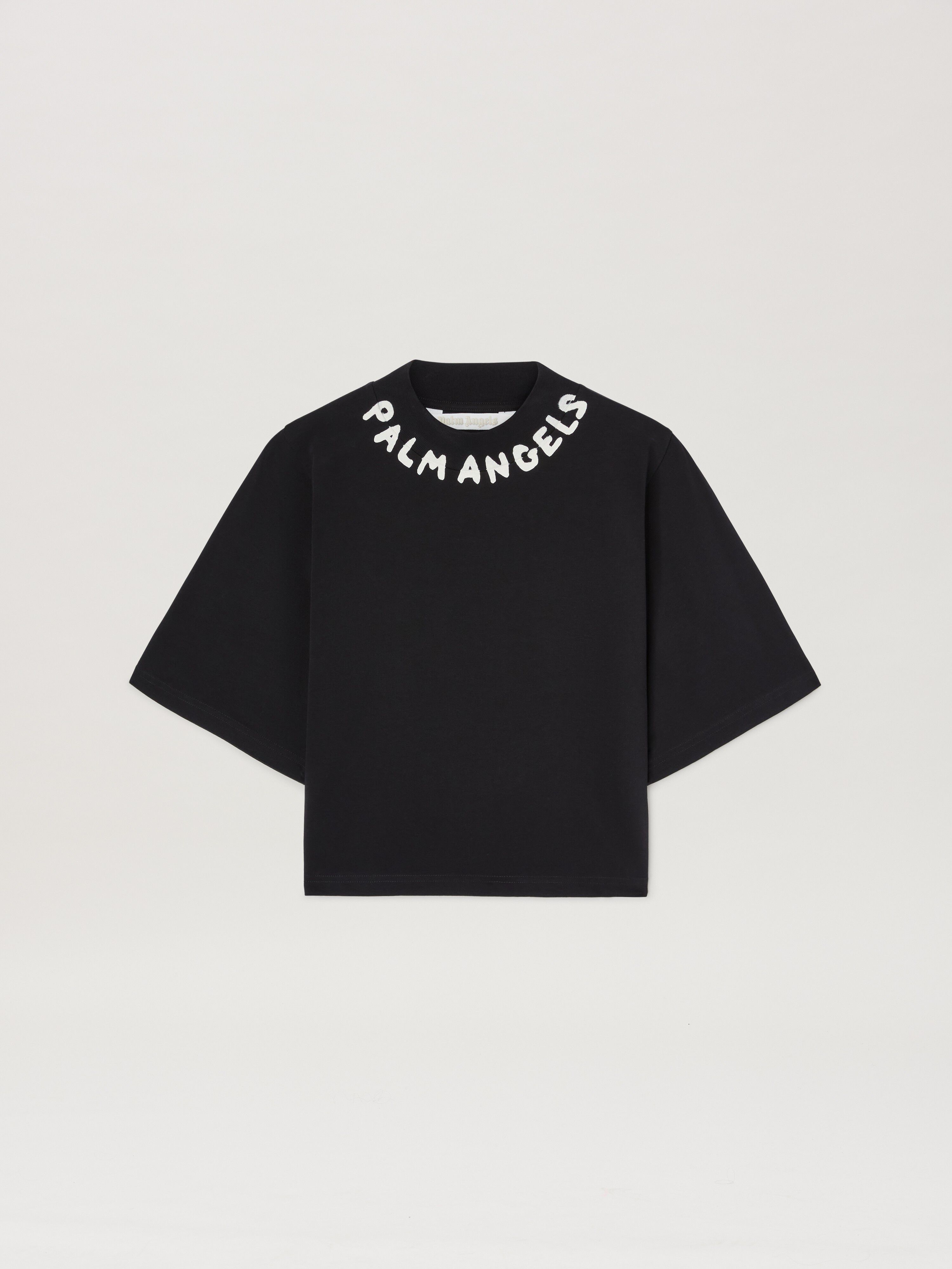 PALM ANGELS  Block logo cropped T-shirt BLACK - OFF WHITE PWAA020S25JER003