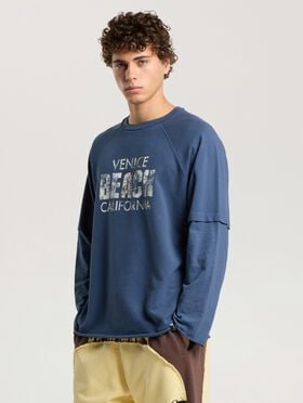 Cali Vibes Layered Tee L/S PALM ANGELS Cali Vibes Layered Tee L/S NAVY BLUE - OFF WHITE PAMAB03F26JR01