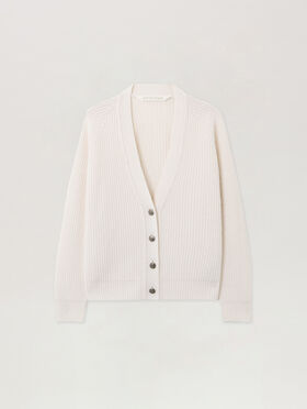 PALM ANGELS Curved Logo Ribbed Cardigan OFF WHITE - PINK PWHB045F25KNI001