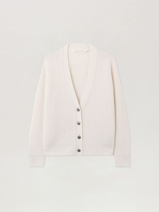 Curved Logo Ribbed Cardigan PALM ANGELS Curved Logo Ribbed Cardigan OFF WHITE - PINK PWHB045F25KNI001