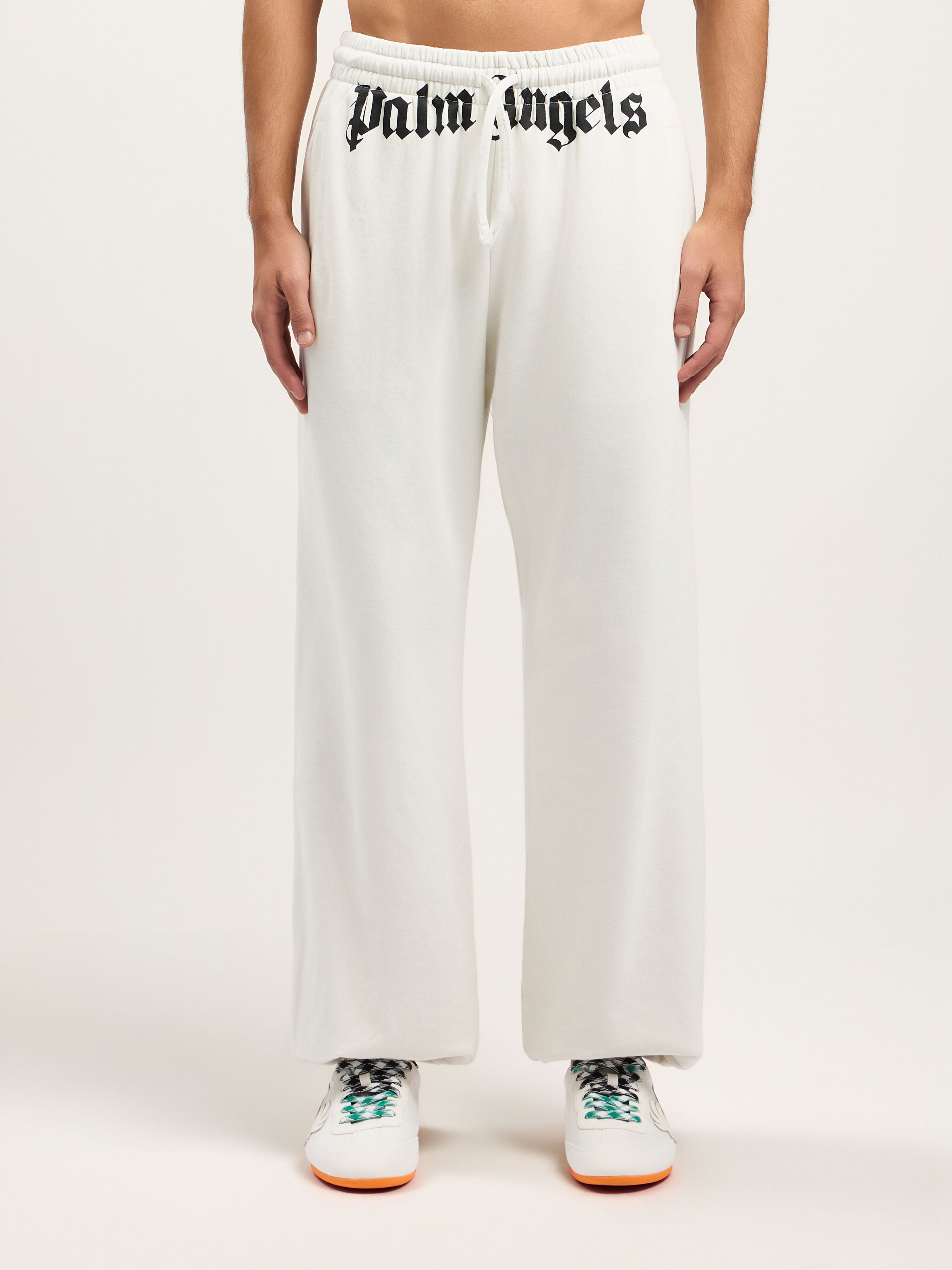 PALM ANGELS Waist Logo Sweatpants OFF WHITE BLACK PMCH025S26FLE001