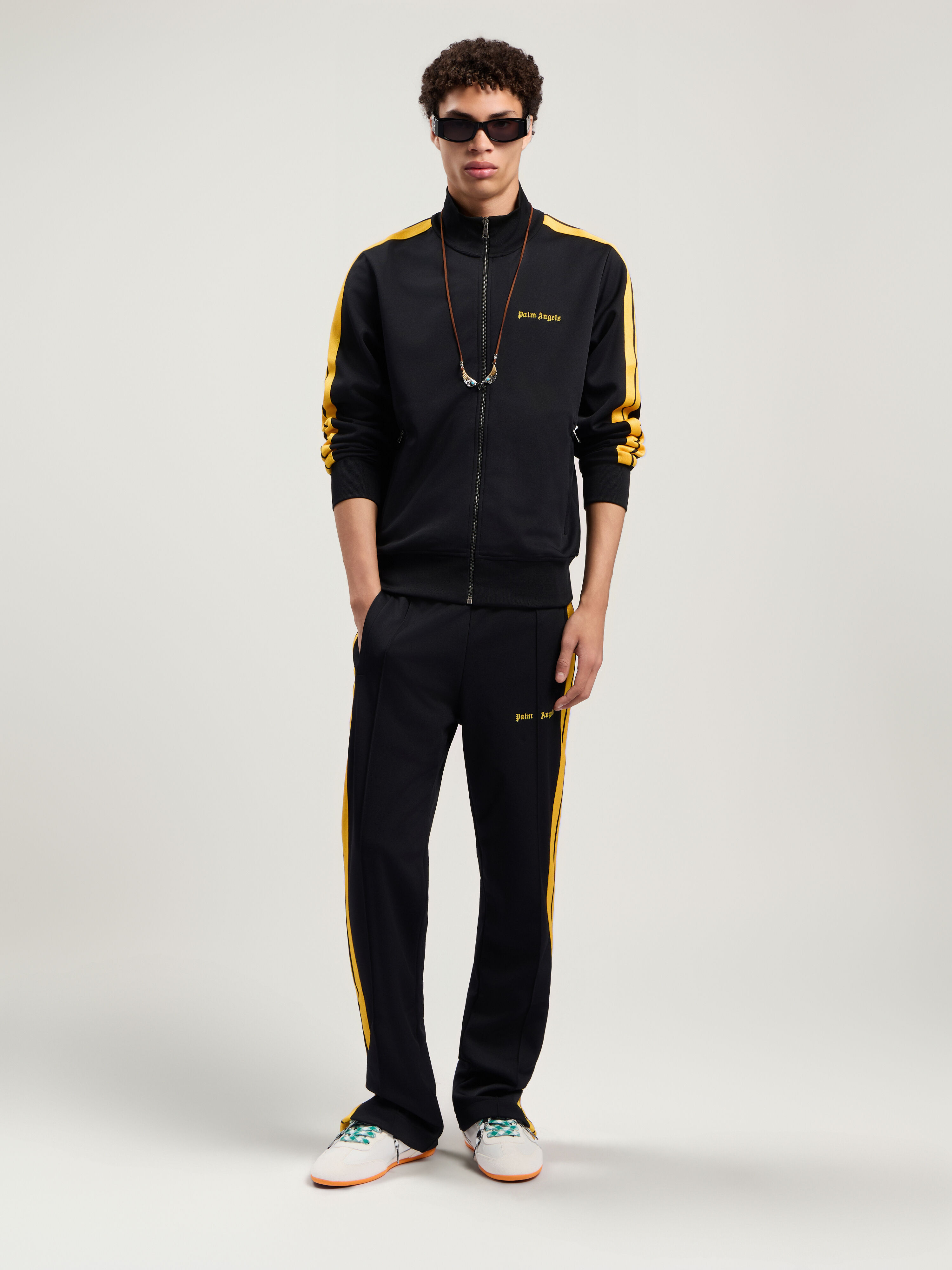 PALM ANGELS Classic Logo Color Track Pants BLACK - YELLOW PMCJ020F25FAB001