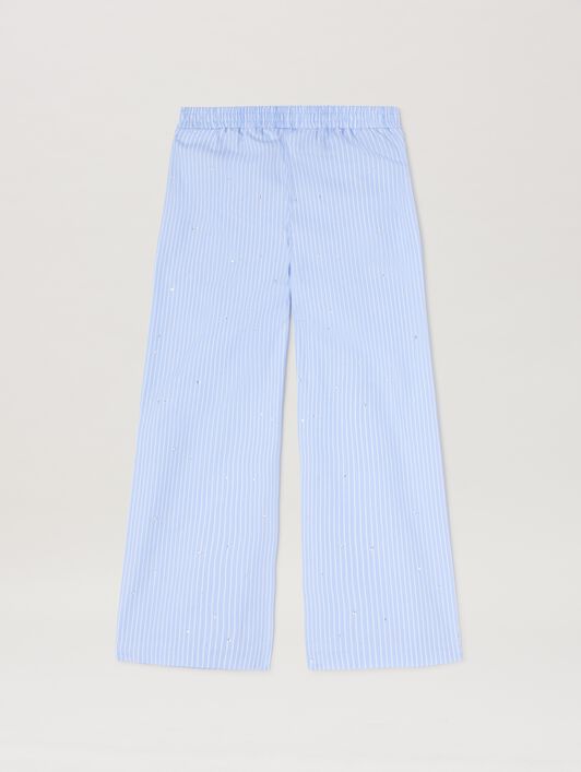 PALM ANGELS  Rheinstone striped wide pants DUSTY BLUE - WHITE PGCA021S25FAB001