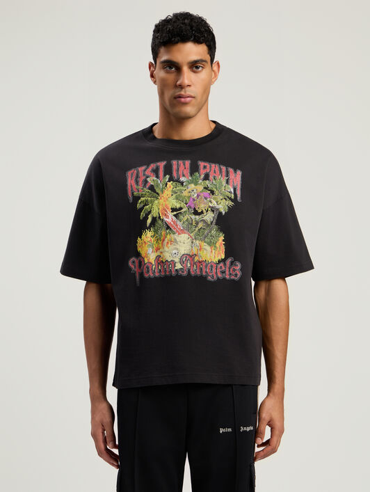 PALM ANGELS Rest In Palm Loose T-Shirt BLACK - MULTICOLOR PMAA10DF25JER006