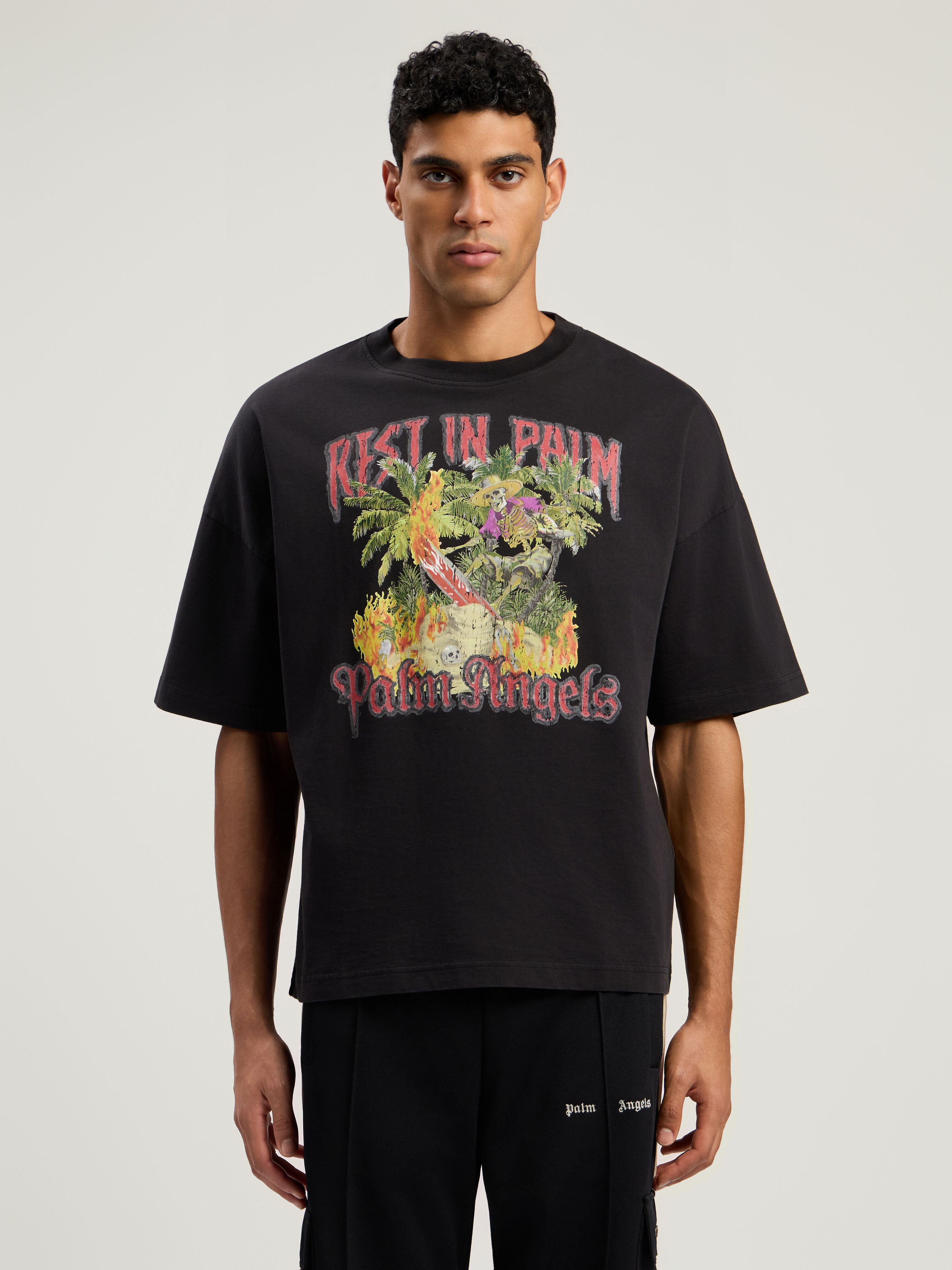 PALM ANGELS Rest In Palm Loose T-Shirt BLACK - MULTICOLOR PMAA10DF25JER006