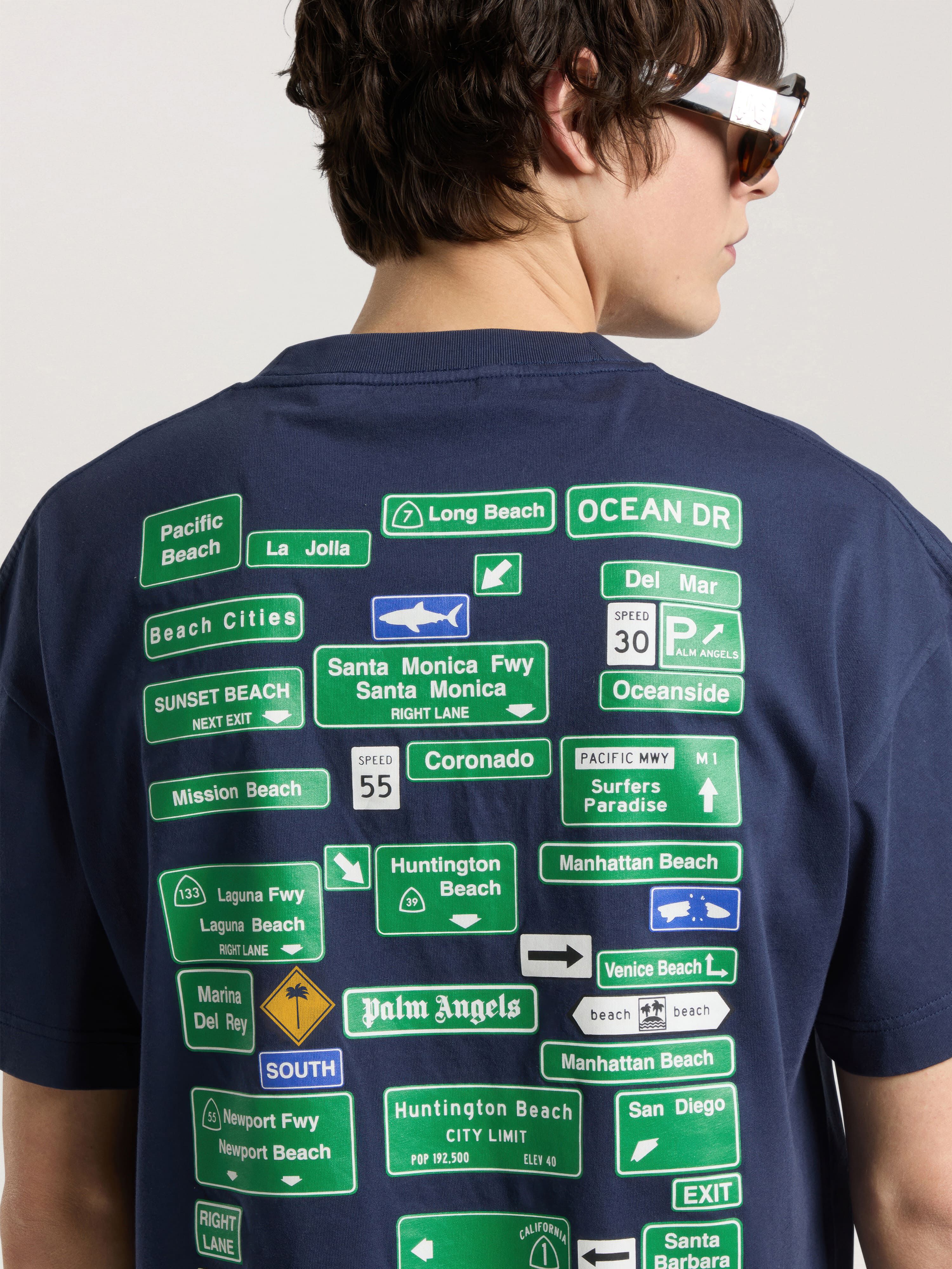 Street Signals Regular T-Shirt PALM ANGELS Street Signals Regular T-Shirt NAVY BLUE - GREEN PAMAA01W26JR09