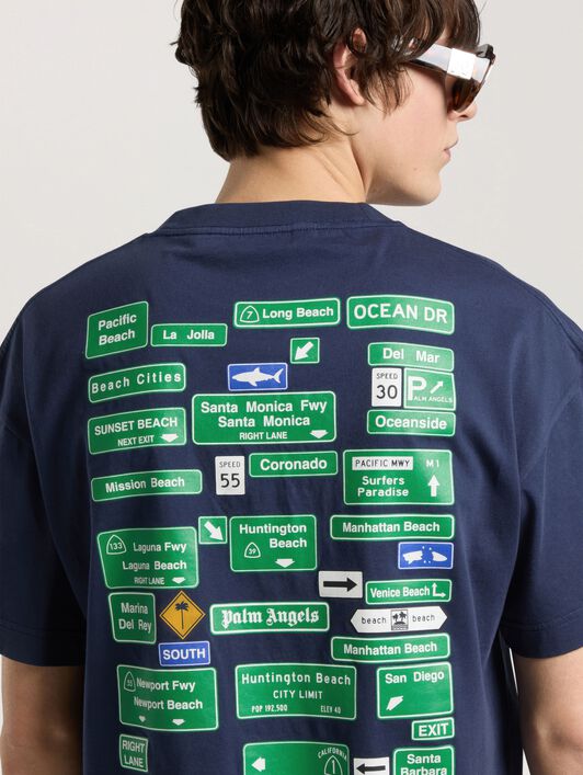 Street Signals Regular T-Shirt PALM ANGELS Street Signals Regular T-Shirt NAVY BLUE - GREEN PAMAA01W26JR09