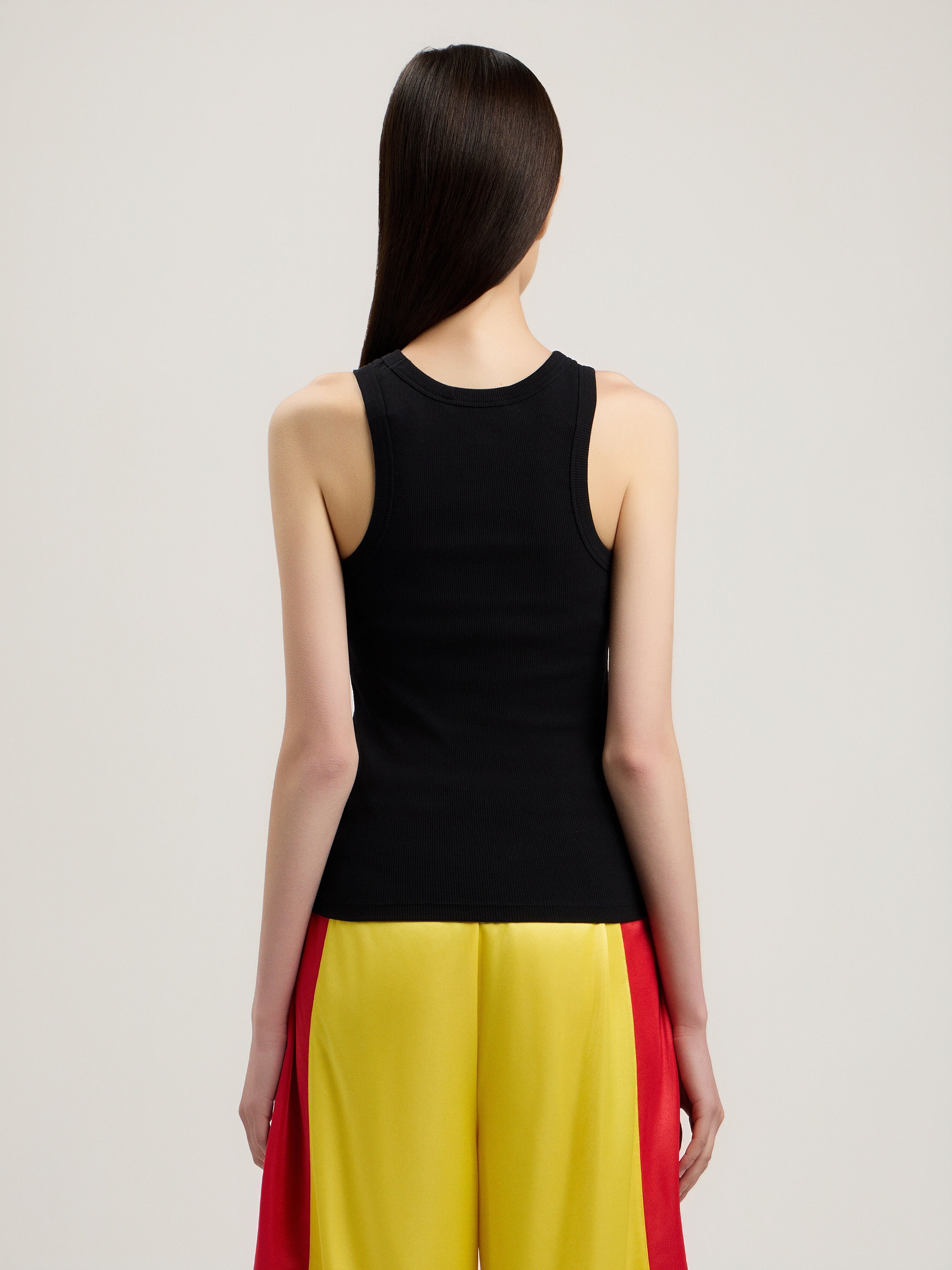 PALM ANGELS Classic Logo Fitted Tank Top BLACK OFF WHITE PWAC024S26JER001