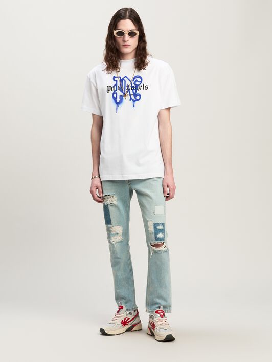 PALM ANGELS Monogram Spray City T-Shirt New York WEIß PMAA001C99JER026