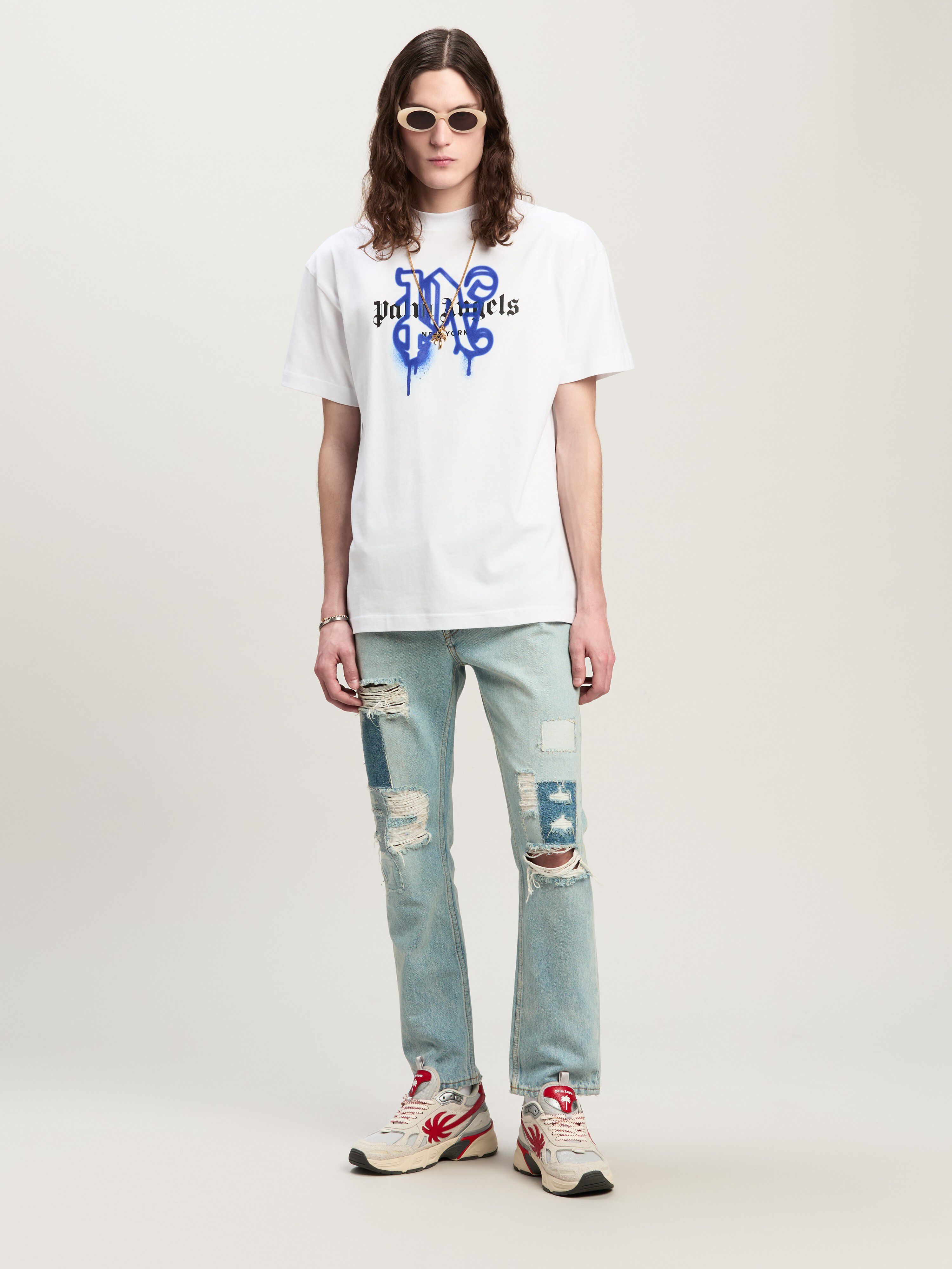 PALM ANGELS Monogram Spray City T-Shirt New York WEIß PMAA001C99JER026
