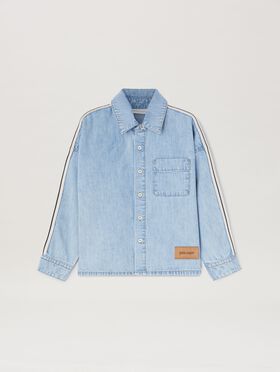 PALM ANGELS  Chambray Track shirt with Over logo DUSTY BLUE OFF WHITE PBCJ002C99FAB003