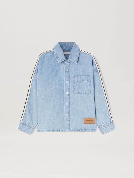 PALM ANGELS  Chambray Track shirt with Over logo BLUE BLUE PBYD006S25DEN002