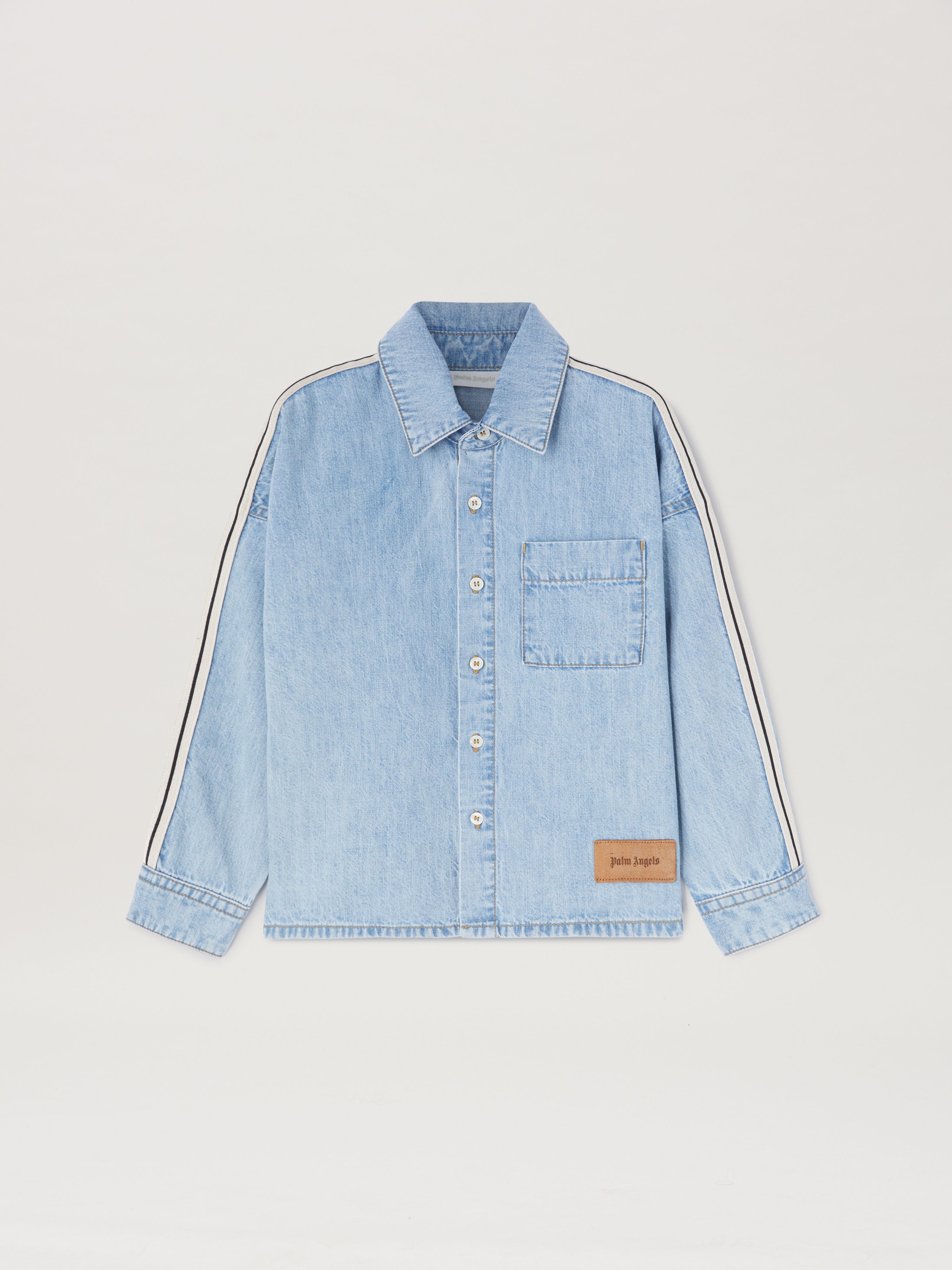 PALM ANGELS  Chambray Track shirt with Over logo BLUE BLUE PBYD006S25DEN002