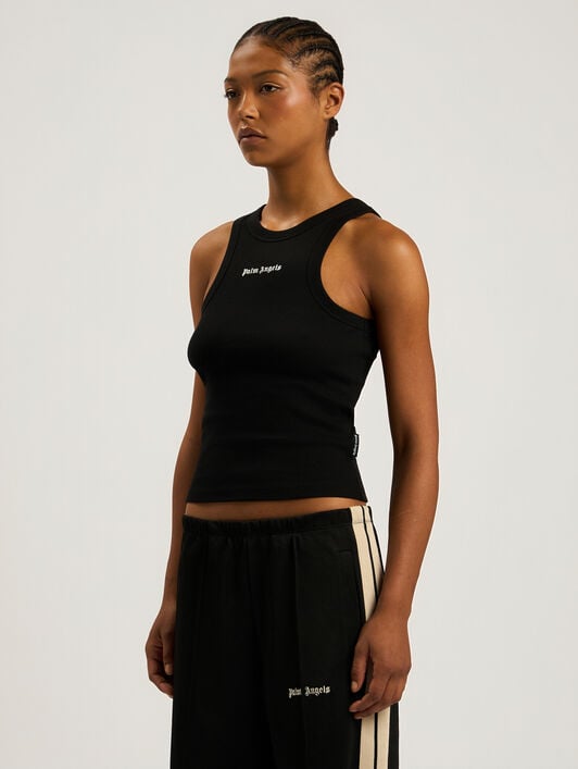 PALM ANGELS Classic Logo Fitted Tank Top BLACK - OFF WHITE PAWAC04F26JR01
