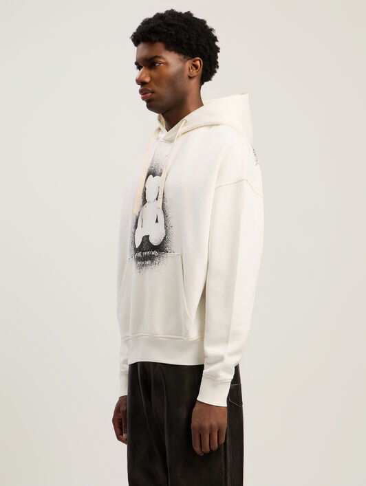PALM ANGELS Spray Bear Loose Hoodie OFF WHITE - BLACK PMBB17EF25FLE005