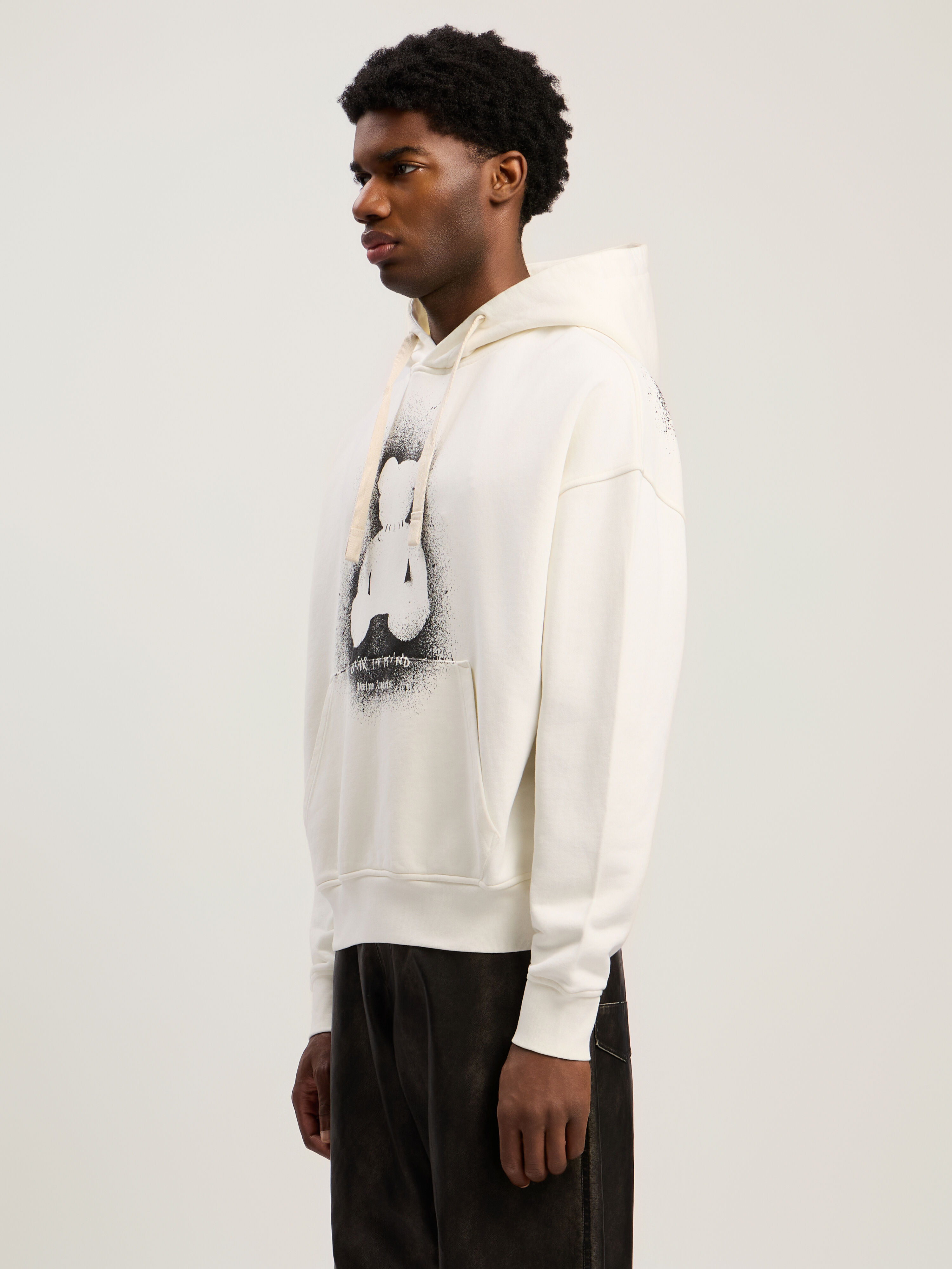 PALM ANGELS Spray Bear Loose Hoodie OFF WHITE - BLACK PMBB17EF25FLE005