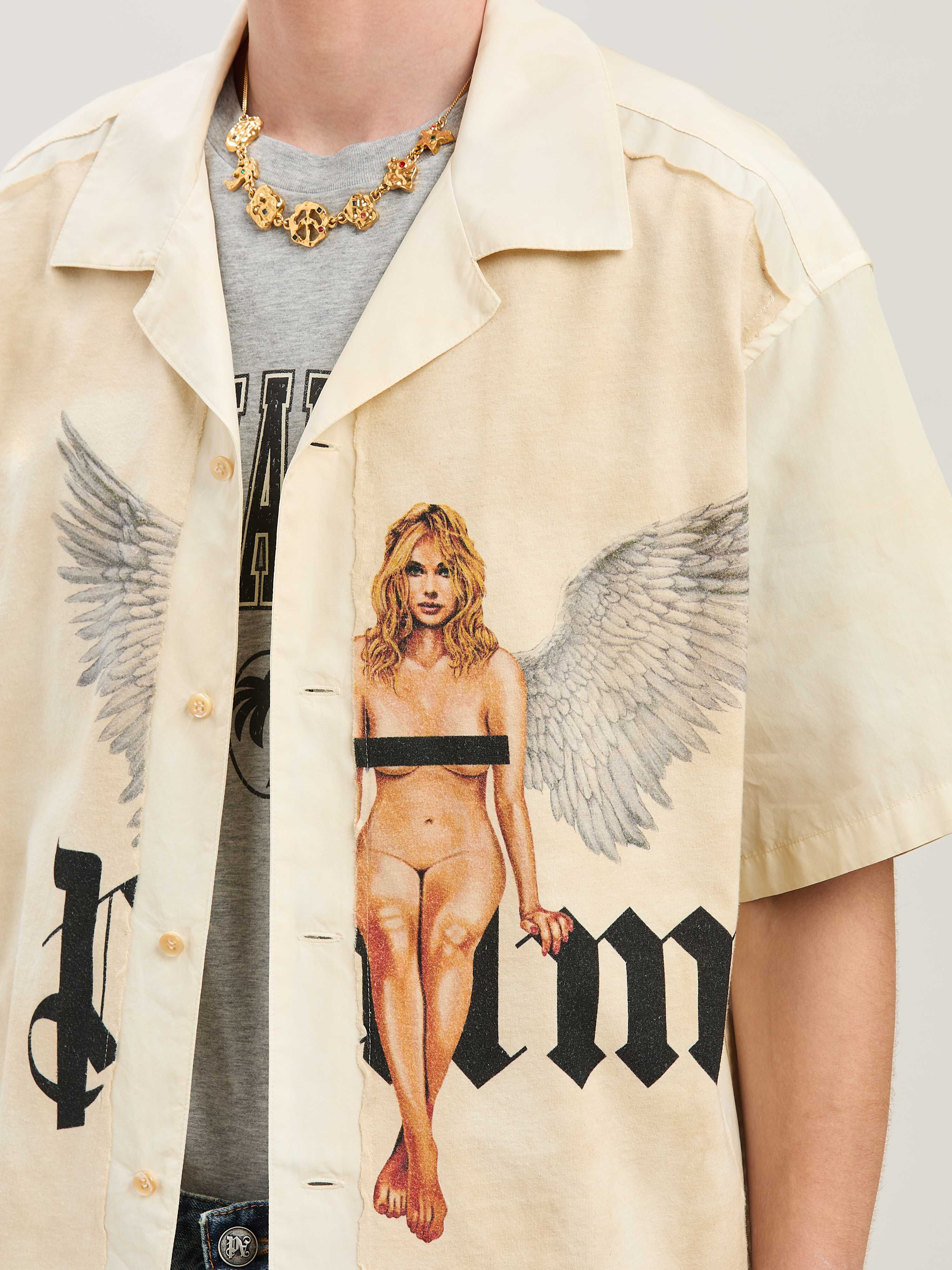 PALM ANGELS  Pin Up Bowling Shirt OFF WHITE - BLACK PMGG008S25FAB001