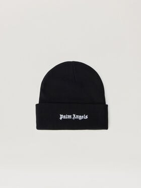 PALM ANGELS Logo Beanie BLACK - OFF WHITE PAMLC03F26KN01