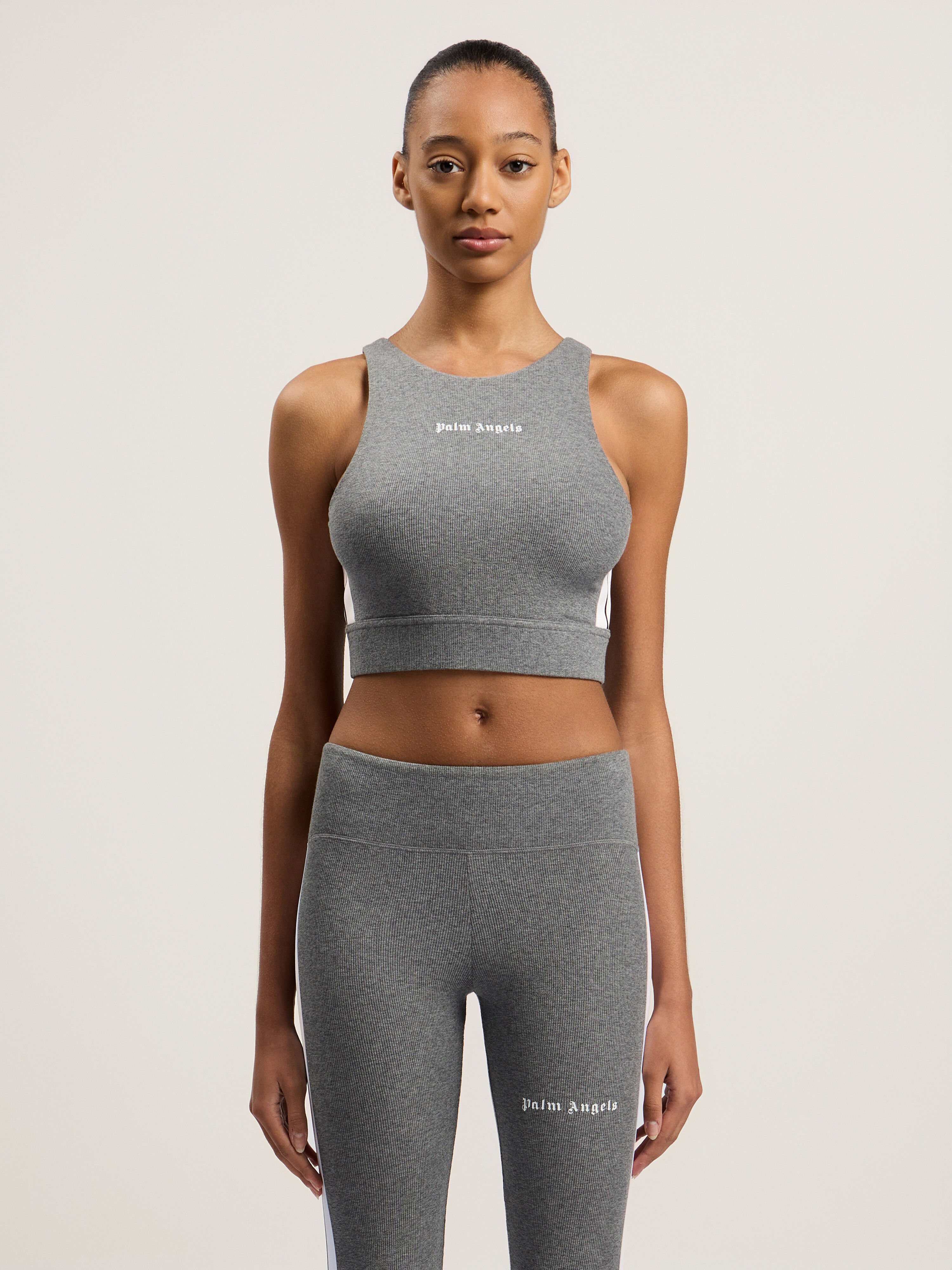 PALM ANGELS Training Track Top MELANGE GREY WHITE PWVO001C99FAB001