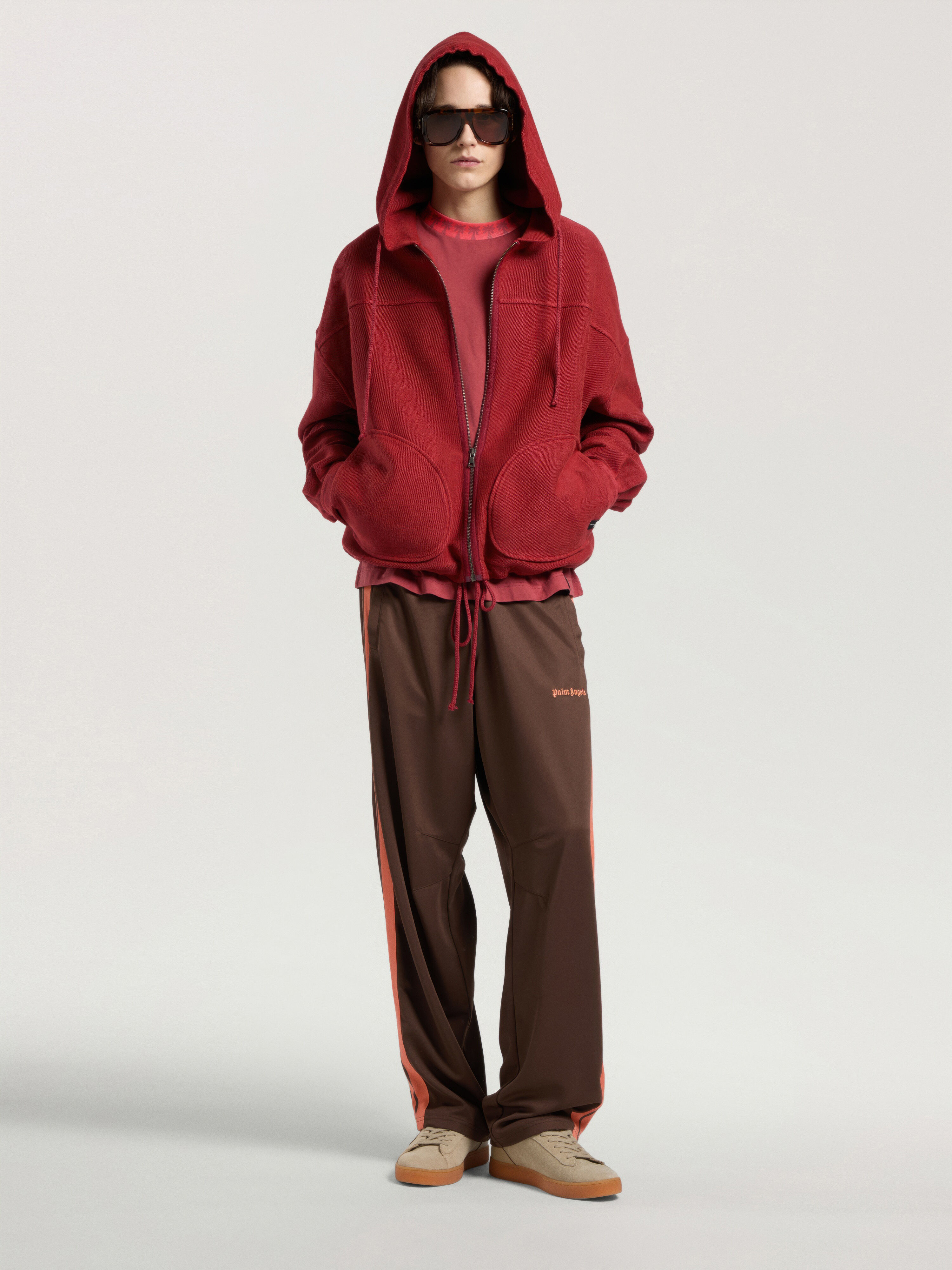 Palm Tree Zip Loose Hoodie PALM ANGELS Palm Tree Zip Loose Hoodie BRICK RED - OFF WHITE PAMBE03W26FL02