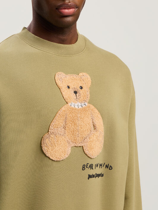 PALM ANGELS Bear In Mind Crewneck Sweatshirt ARMY GREEN - BROWN PMBA08HF25FLE004
