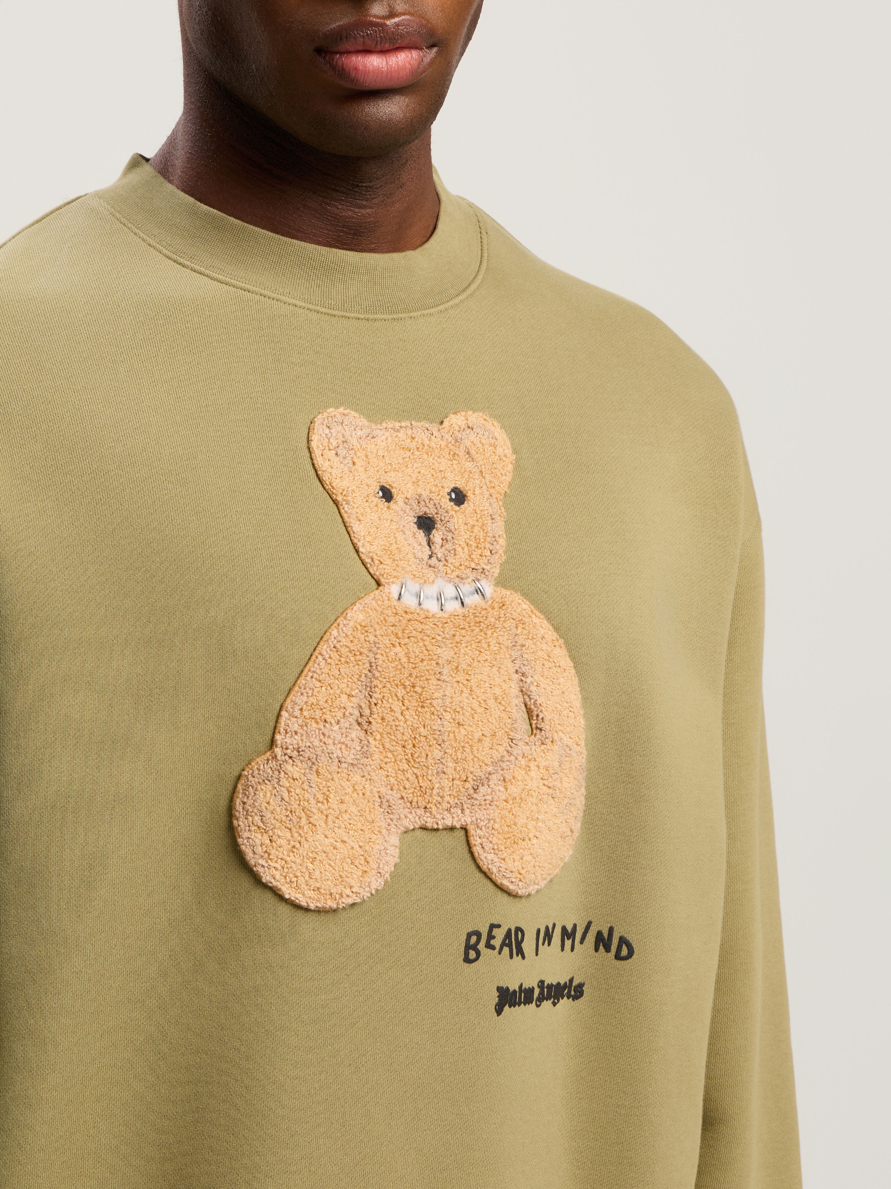 PALM ANGELS Bear In Mind Crewneck Sweatshirt ARMY GREEN - BROWN PMBA08HF25FLE004