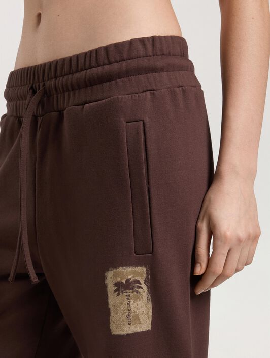 PALM ANGELS Brushed Palm Tree Sweatpants BROWN - KAKI PAWCH02W26FL03