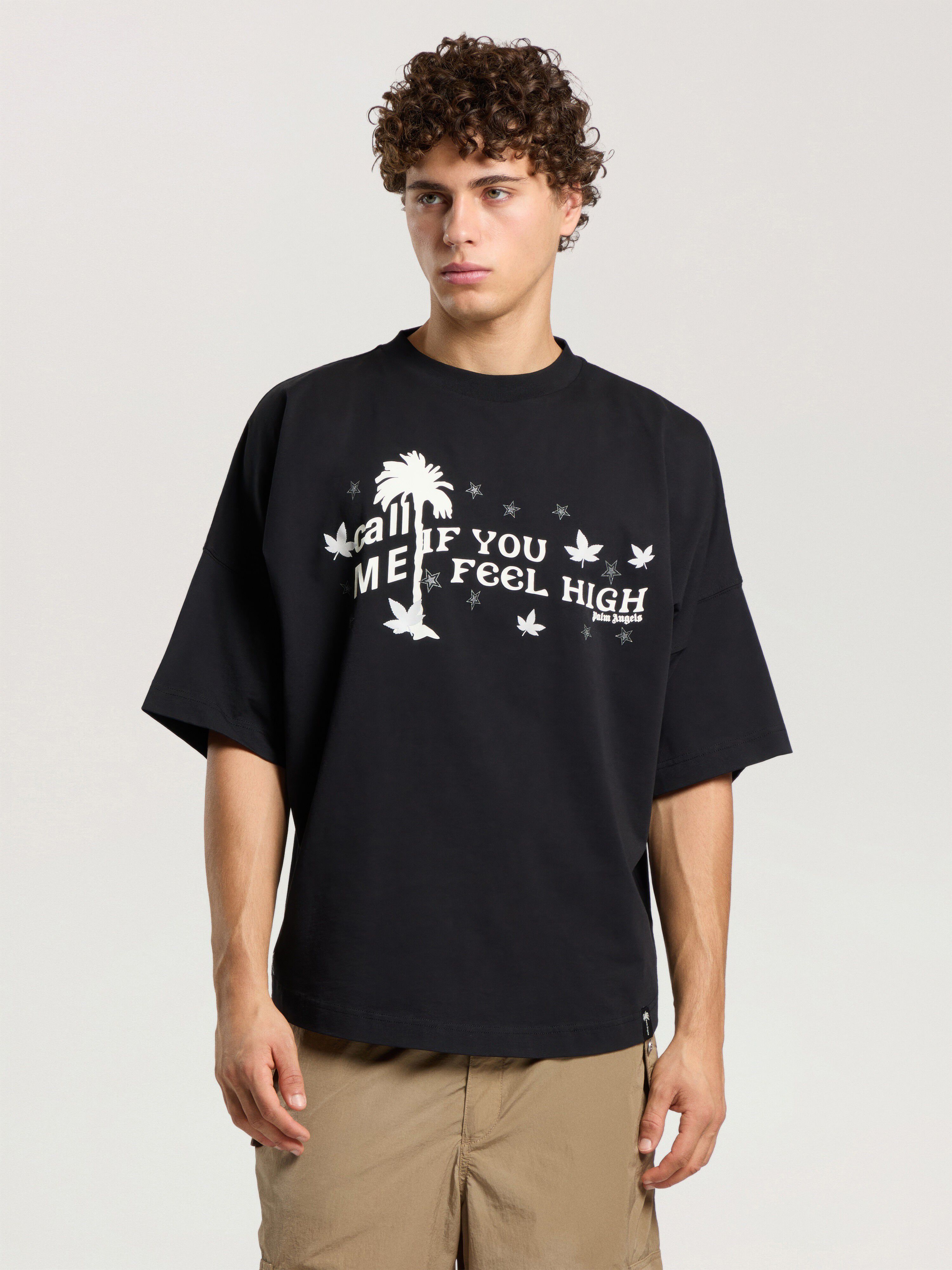 PALM ANGELS Feel High Oversized T-Shirt BLACK - OFF WHITE PAMAA05F26JR01