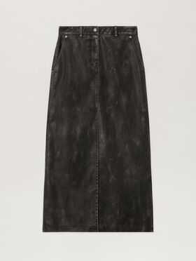 PALM ANGELS Curved Logo Coated Long Skirt DARK GREY - BLACK PWJC014F25FAB001
