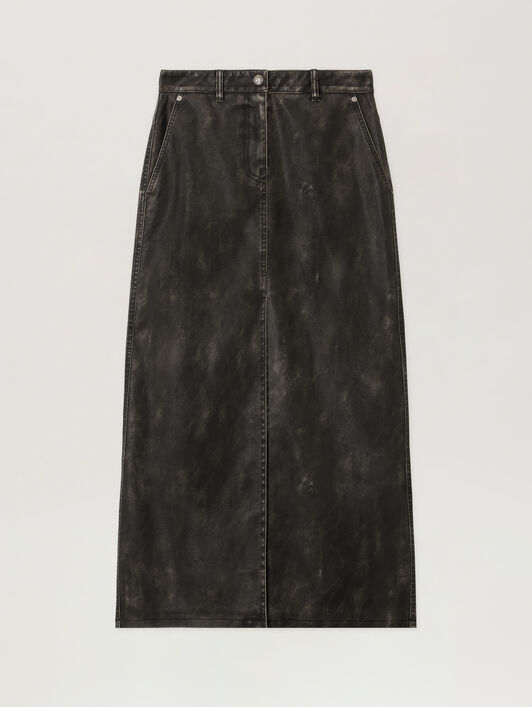 Curved Logo Coated Long Skirt PALM ANGELS Curved Logo Coated Long Skirt DARK GREY - BLACK PWJC014F25FAB001