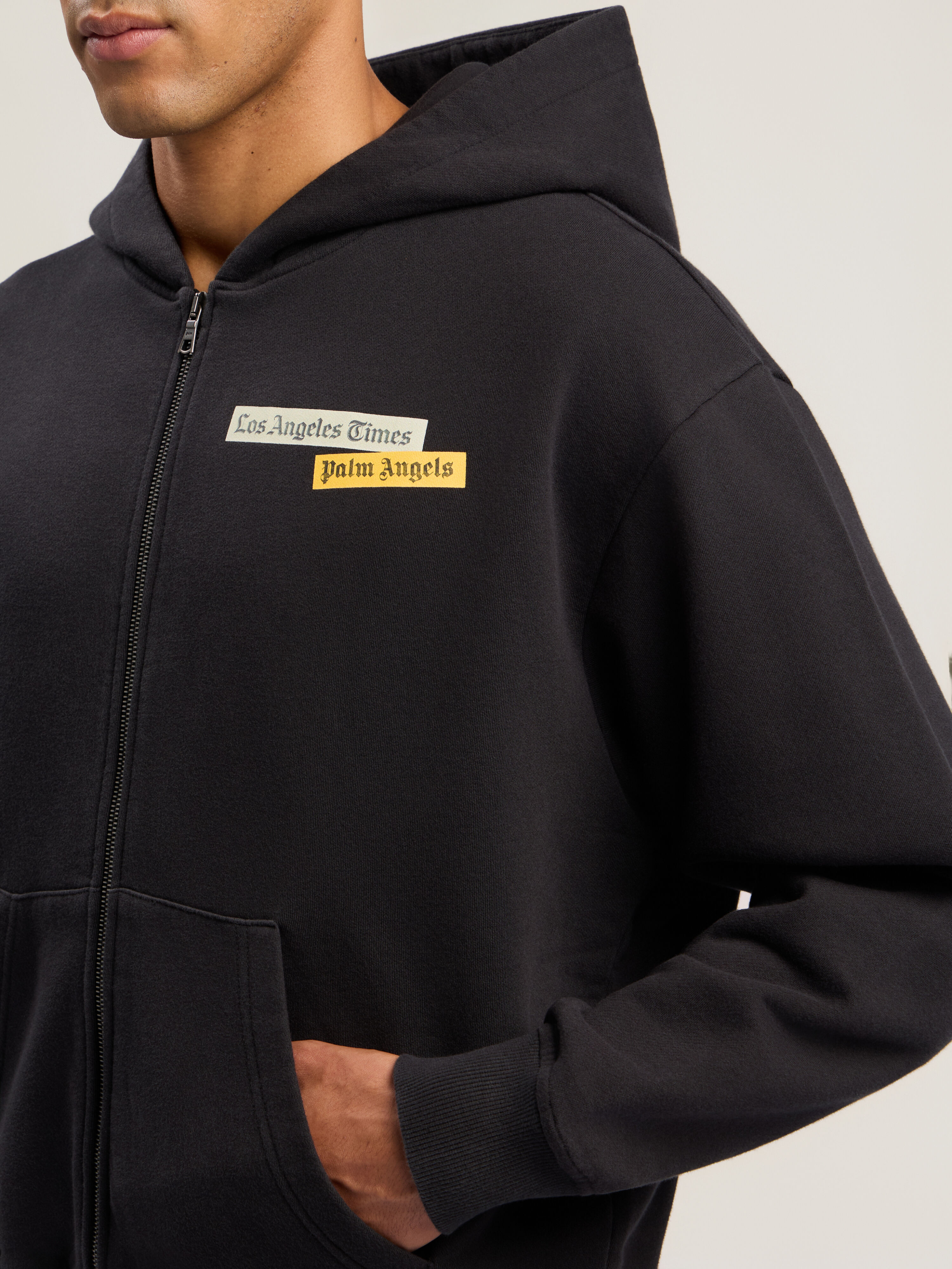 PALM ANGELS Paxlatimes News Zip Hoodie BLACK - OFF WHITE PMBE029F25FLE001