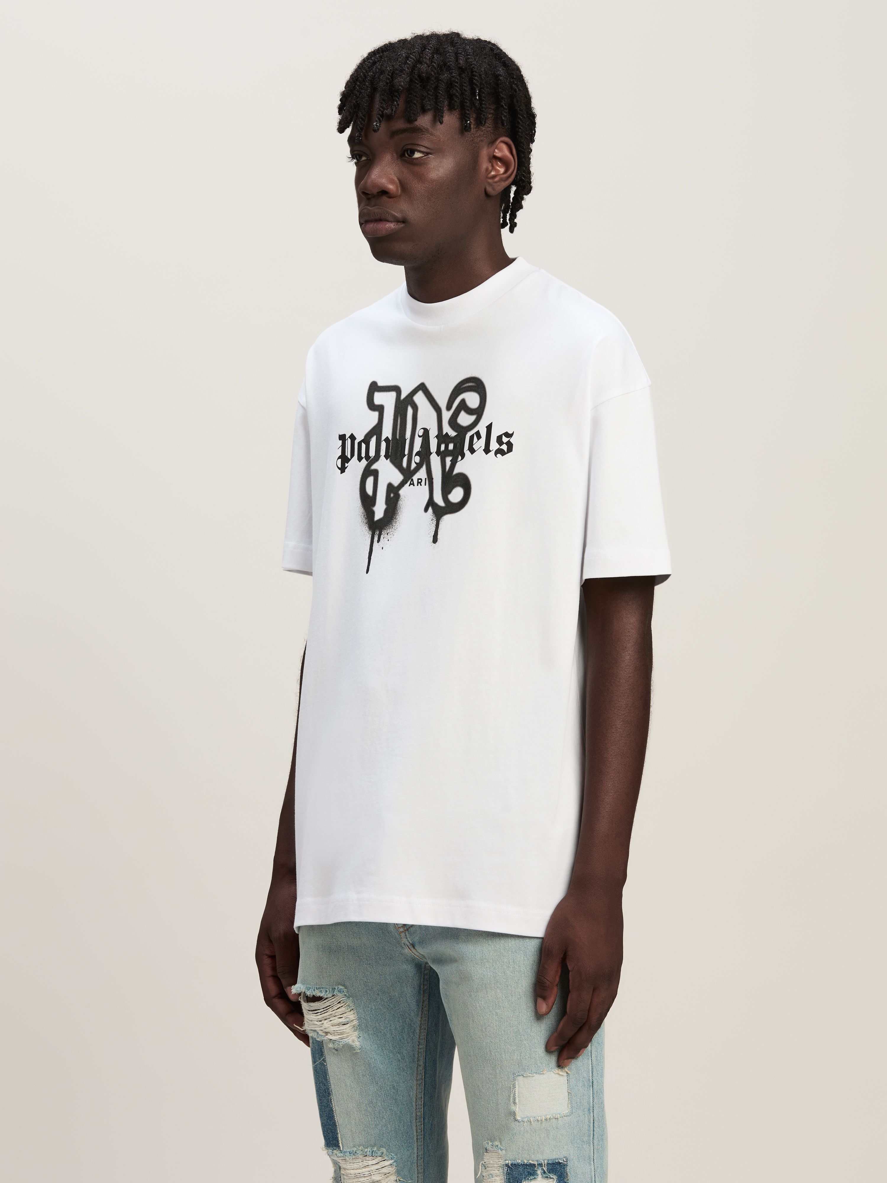 PALM ANGELS Monogram Spray City T-Shirt Paris BIANCO PMAA001C99JER027