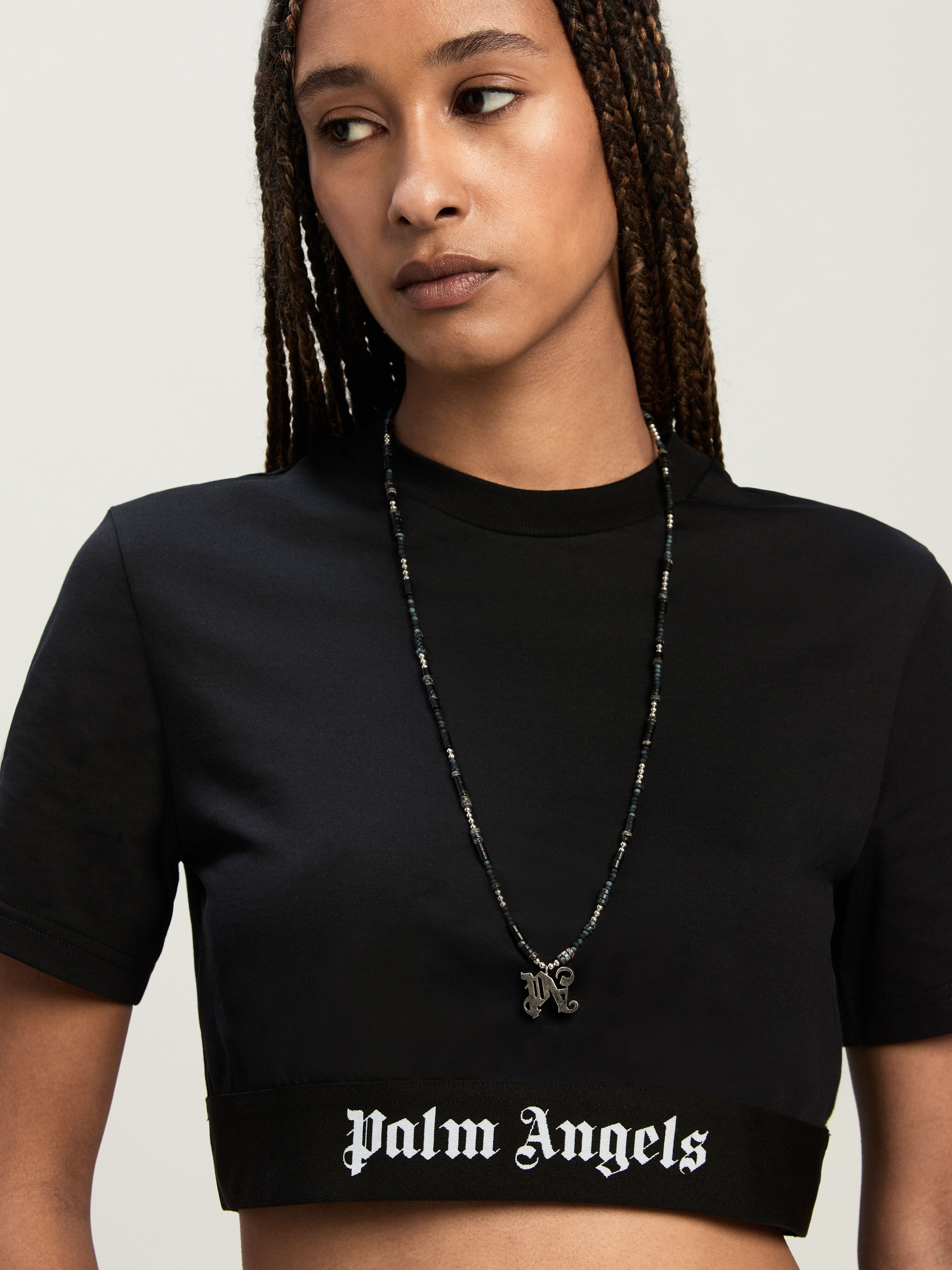 PALM ANGELS Classic Logo Tape Crop Tee BLACK BLACK PWAA067C99JER001