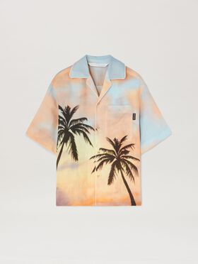 PALM ANGELS  Sunrise palm bowling shirt BLACK - BROWN PWAA020S25JER005