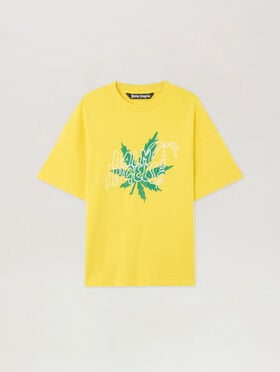 PALM ANGELS Palm Leaf T-Shirt YELLOW GREEN PMAA109S26JER003