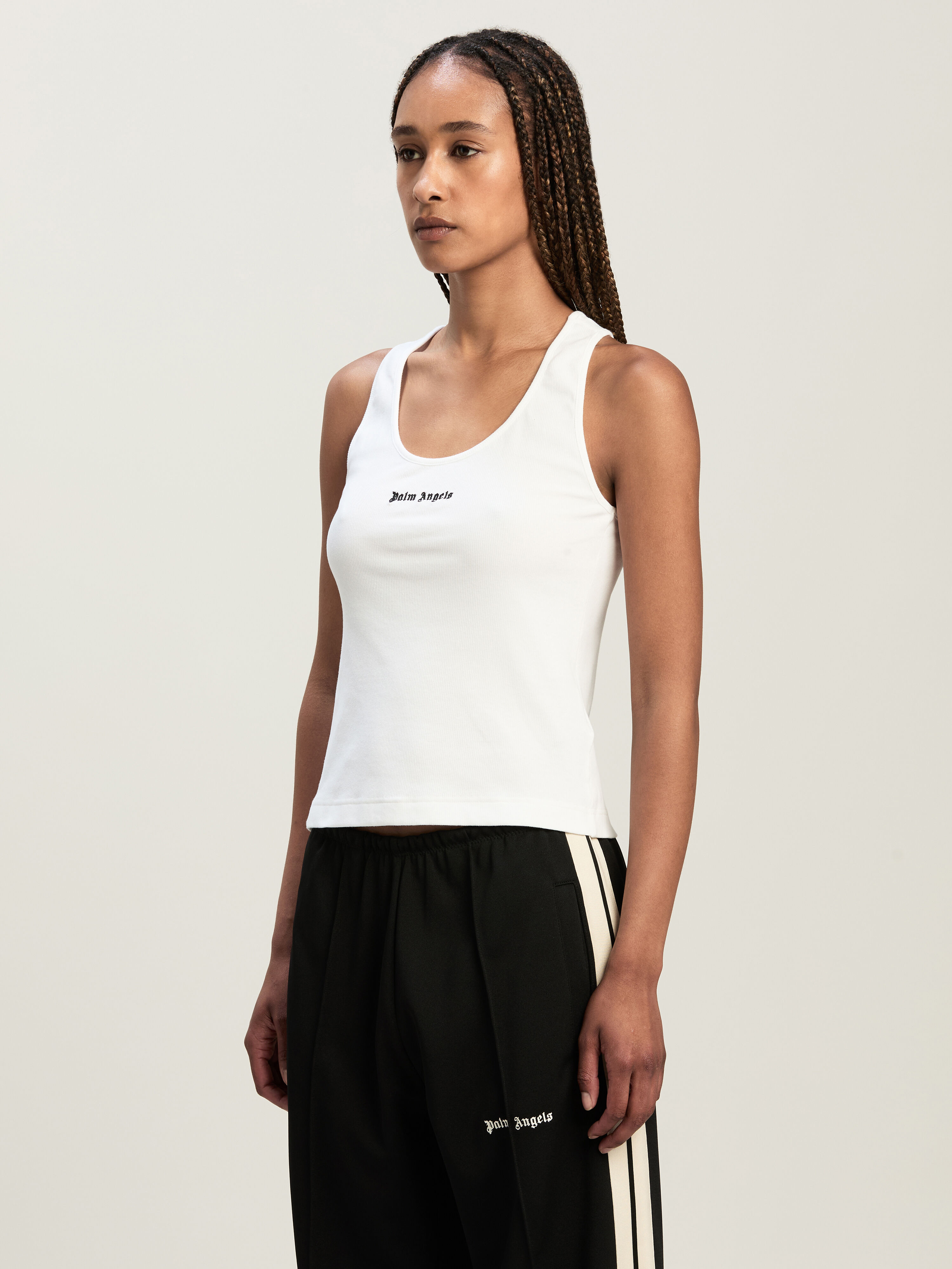 PALM ANGELS Classic Logo Rib Tank WHITE BLACK PWAC020C99FAB001
